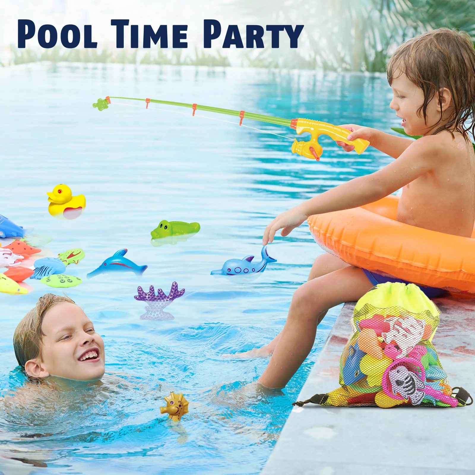Wasserspielzeug Kinder Outdoor Pool Spielzeug Kinder ab 3 4 5 Jahre Angelspiel mit 30 Magnetischen Fischen Badewannenspielzeug Badespielzeug für Kinderpool/Planschbecken/ Garten/Strand - Image 5