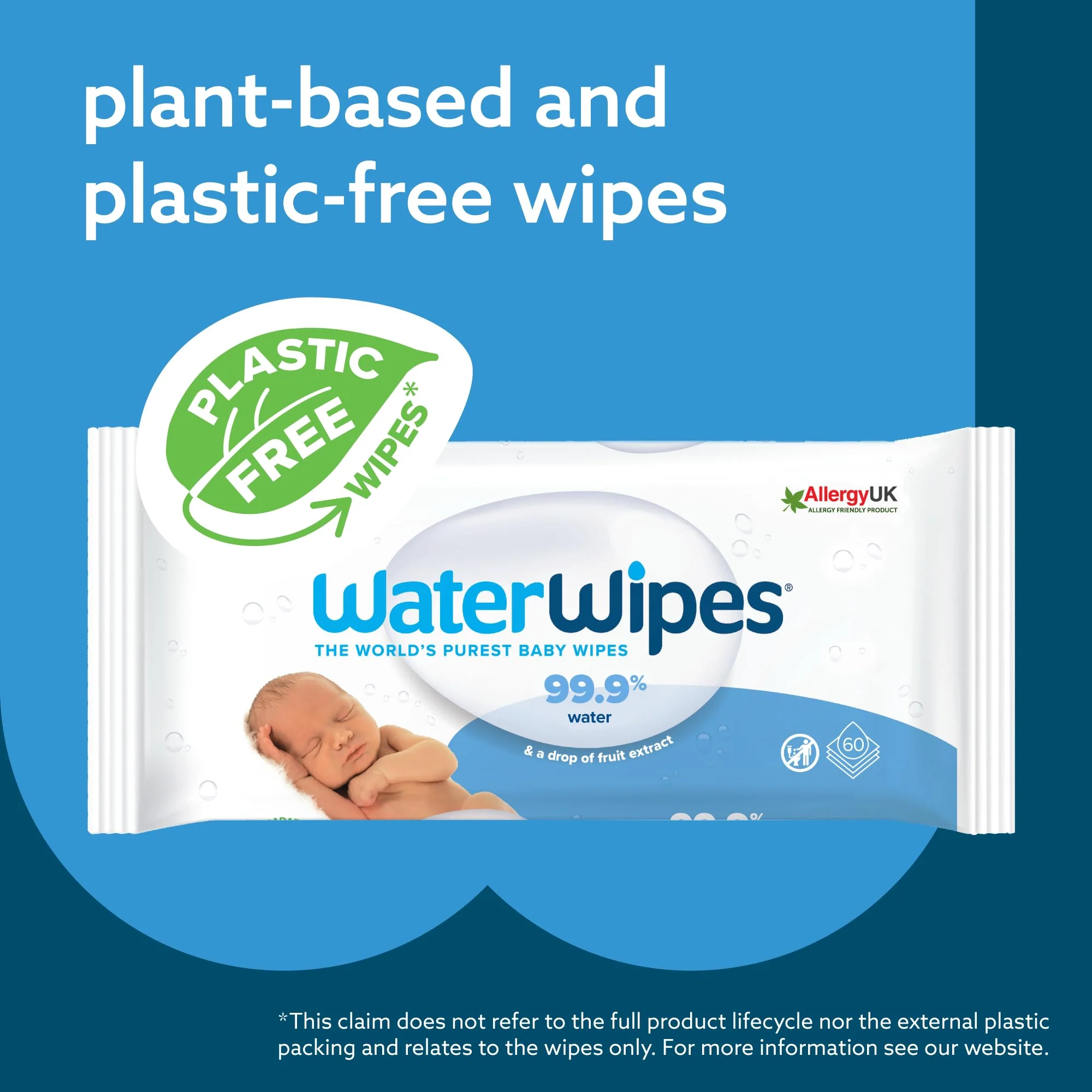 WaterWipes plastikfreie, originale Reinigungstücher für Babys, 720 Stück (12 Packungen), 99,9 % wasserbasierte Reingugnstücher, unparfümiert für empfindliche Haut - Image 3