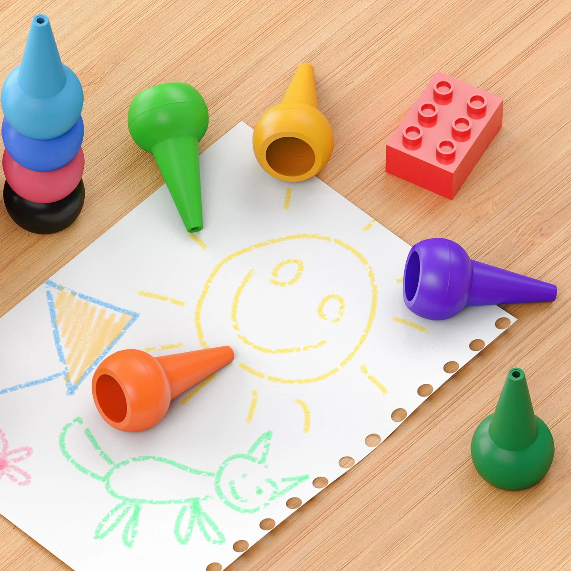 WATSABRO Kleinkinder Wachsmalstifte, 12 Farben Stapelbares Handflächengriff Wachsmalkreide, Wachsmalstifte Montessori Spielzeug für Baby Kleinkind und Kinder - Image 5