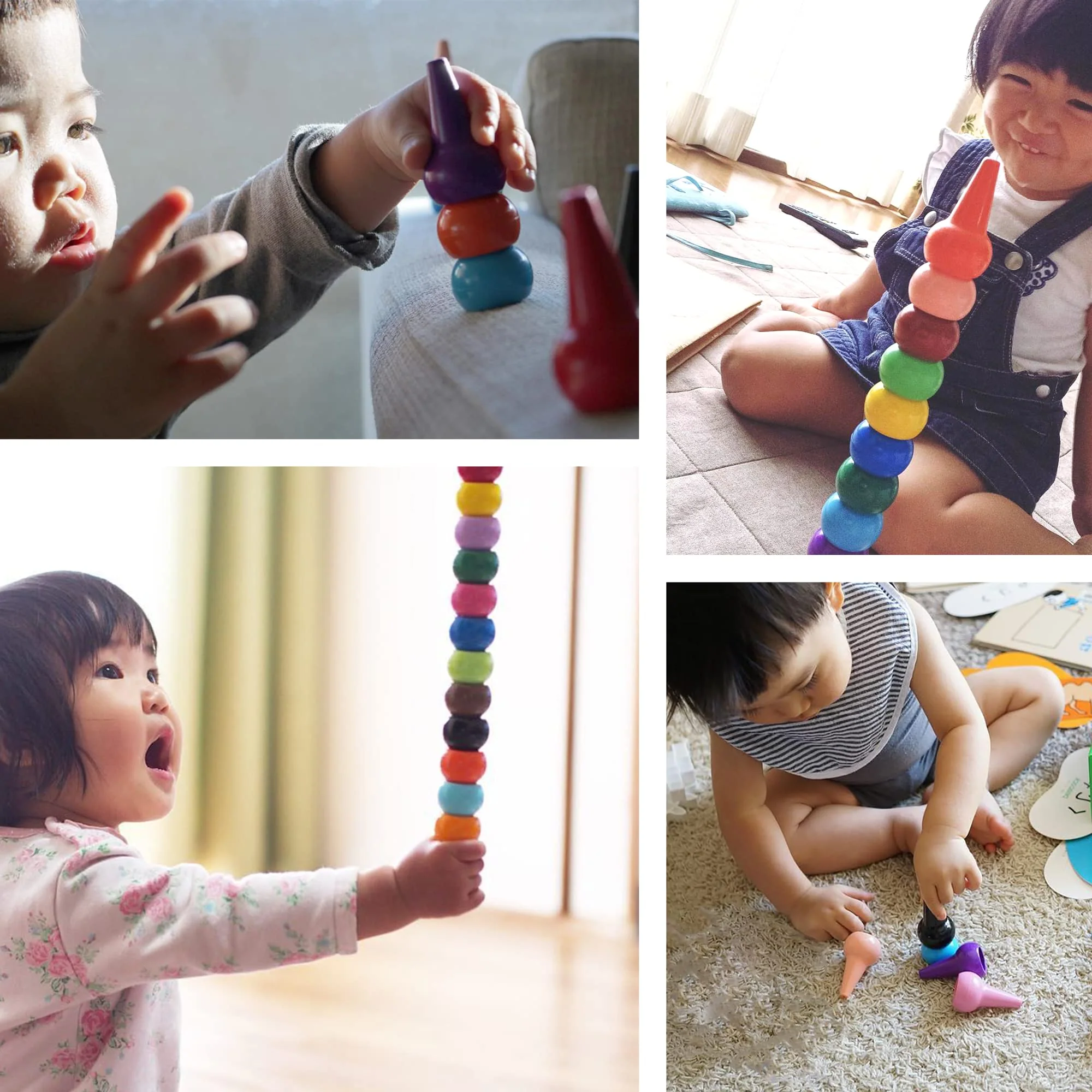 WATSABRO Kleinkinder Wachsmalstifte, 12 Farben Stapelbares Handflächengriff Wachsmalkreide, Wachsmalstifte Montessori Spielzeug für Baby Kleinkind und Kinder - Image 6