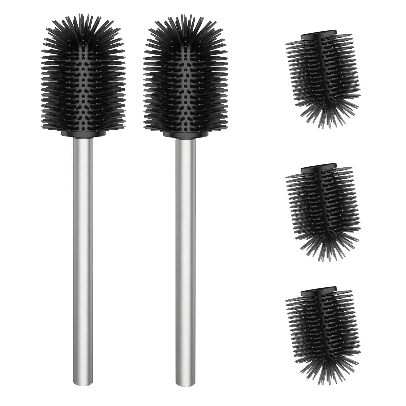 WAVEWO WC-bürste 2er Set mit 3 Ersatzbürstenköpfen, Edelstahlgriffe, geeignet für Badezimmer, Toilettenbürste Ersatzdurchmesser 7 cm (TPR Silber) - Image 2