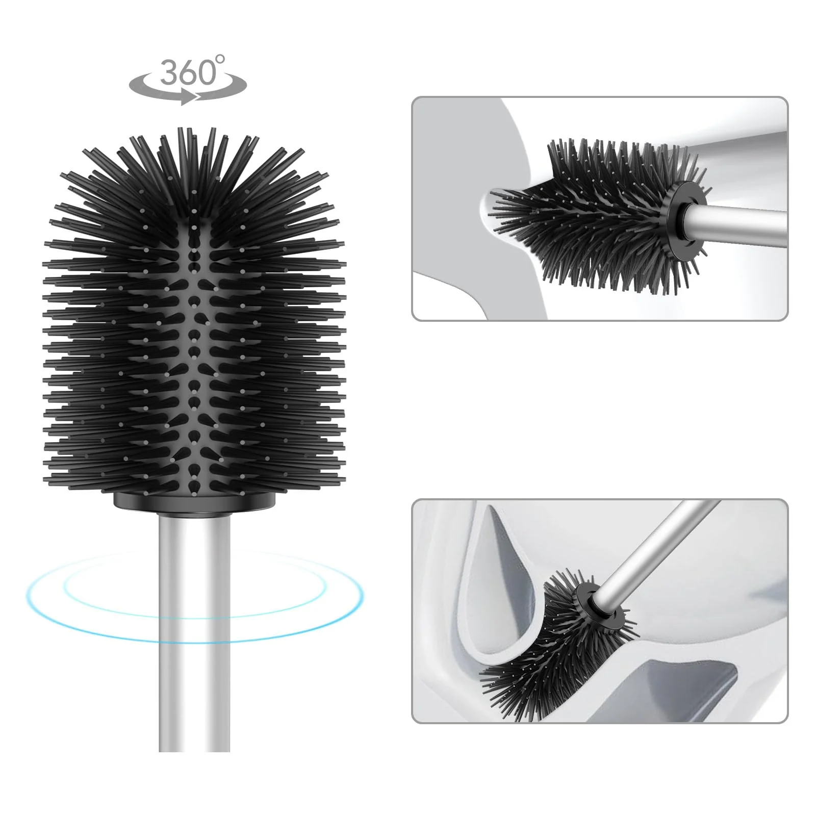WAVEWO WC-bürste 2er Set mit 3 Ersatzbürstenköpfen, Edelstahlgriffe, geeignet für Badezimmer, Toilettenbürste Ersatzdurchmesser 7 cm (TPR Silber) - Image 4