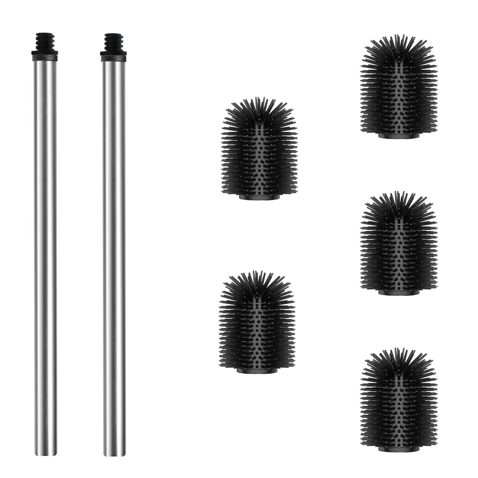 WAVEWO WC-bürste 2er Set mit 3 Ersatzbürstenköpfen, Edelstahlgriffe, geeignet für Badezimmer, Toilettenbürste Ersatzdurchmesser 7 cm (TPR Silber) - Image 6