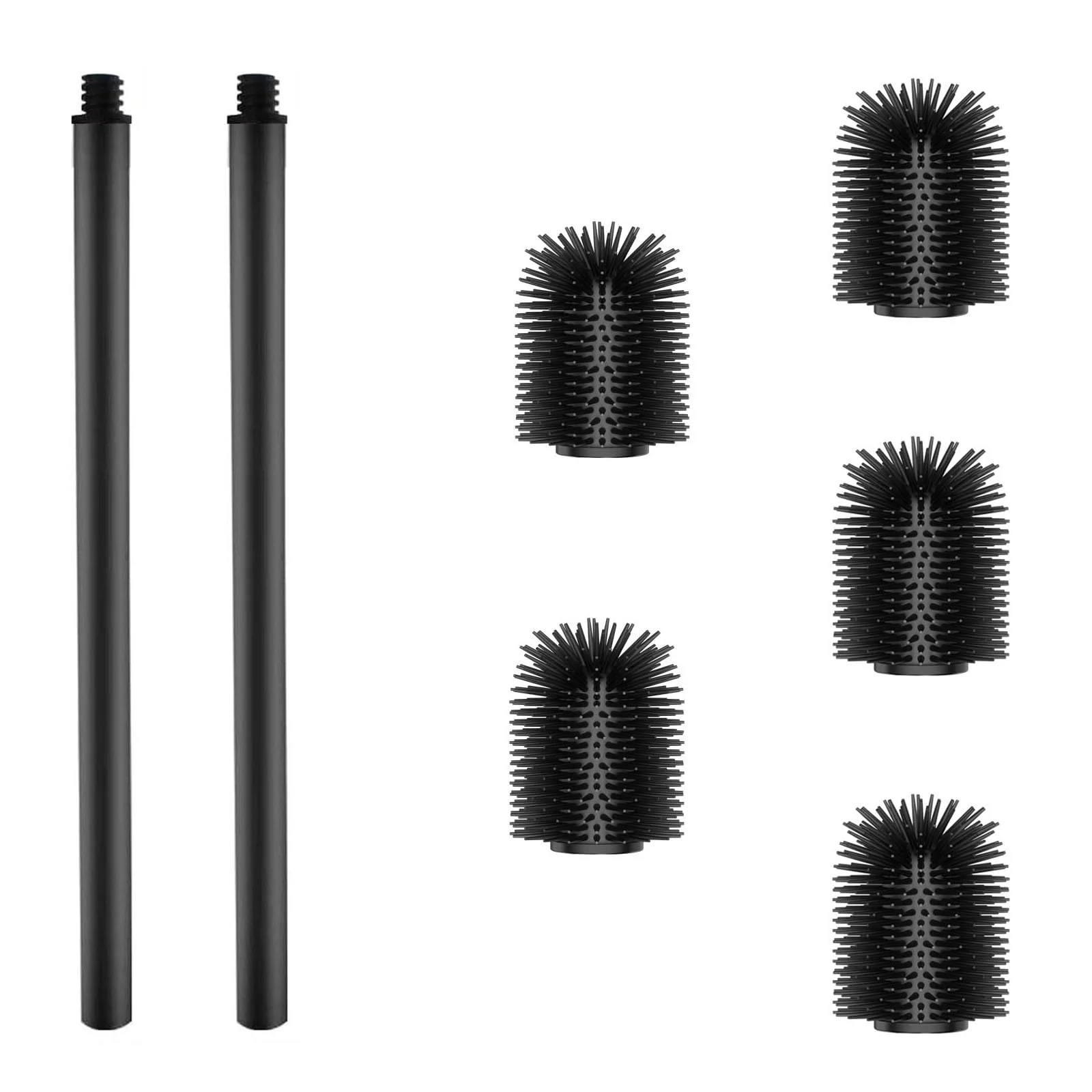 WAVEWO WC-Bürste Silikon -Toilettenbürste 2 Sätze, 3 Ersatzbürstenköpfe, Lange Edelstahlgriffe, geeignet für Badezimmer, Toilettenbürste Durchmesser 7 cm (TPR Mattschwarz) - Image 6