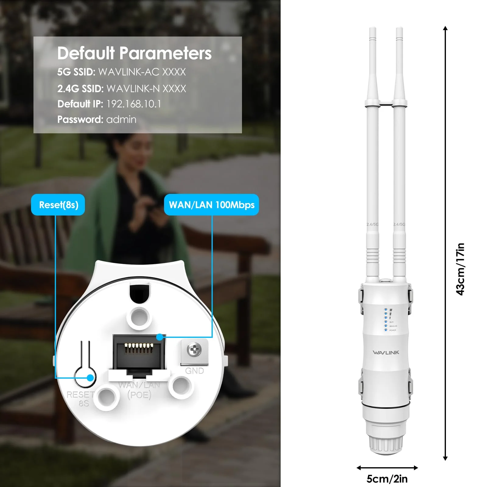 WAVLINK AC1200 Outdoor WLAN Repeater, wetterfester 1200Mbit/s WLAN Access Point/Verstärker unterstützt Passive/Active PoE, AP/Router/Repeater Modi, 100Mbit/s WAN/LAN, WPA2, EU-Netzteil - Image 9