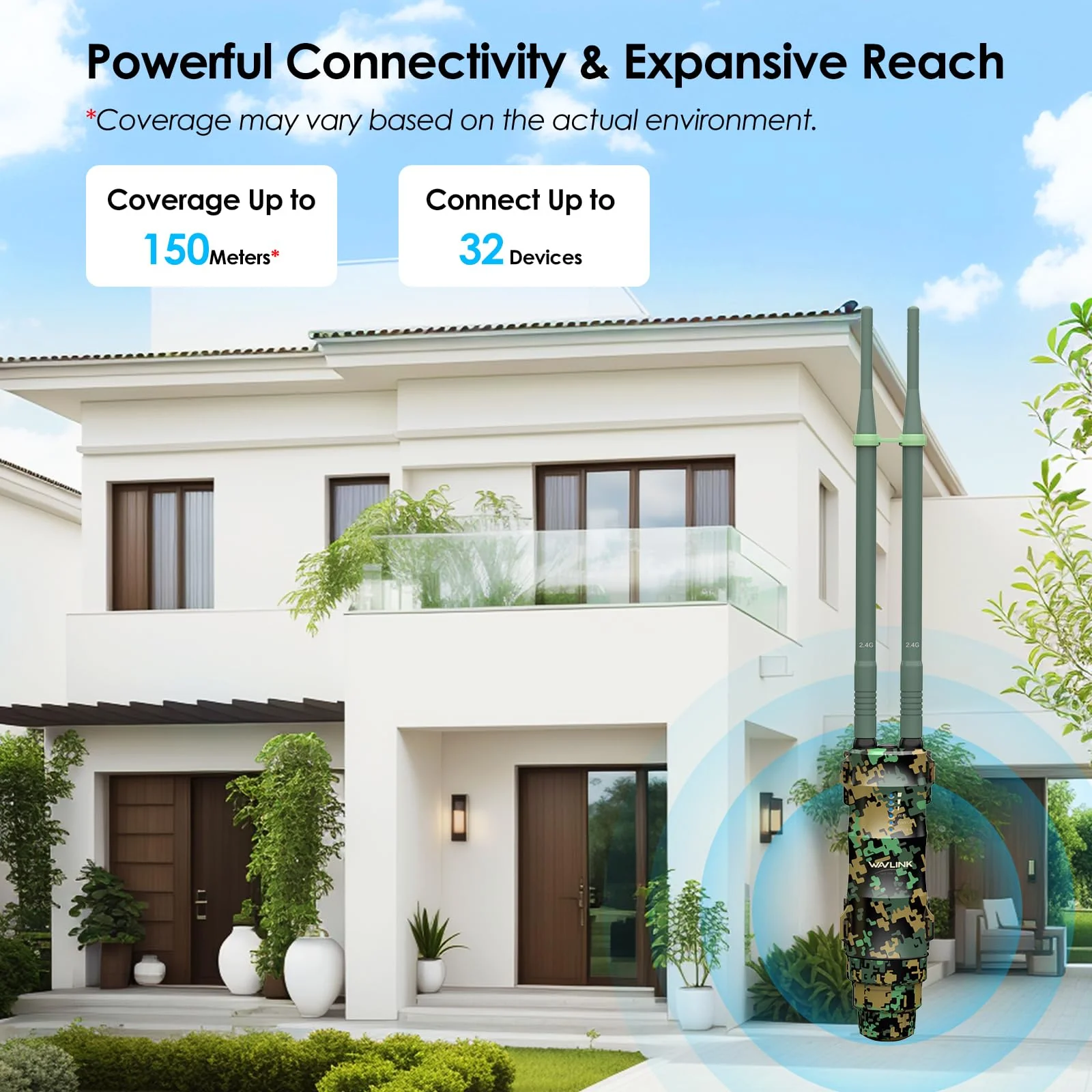 WAVLINK N300 Outdoor WLAN Repeater Greenwood, wetterfester 300Mbit/s WLAN Access Point/Verstärker unterstützt Passive/Active PoE, AP/Router/Repeater Modi, 100Mbit/s WAN/LAN, WPA2, EU-Netzteil - Image 5