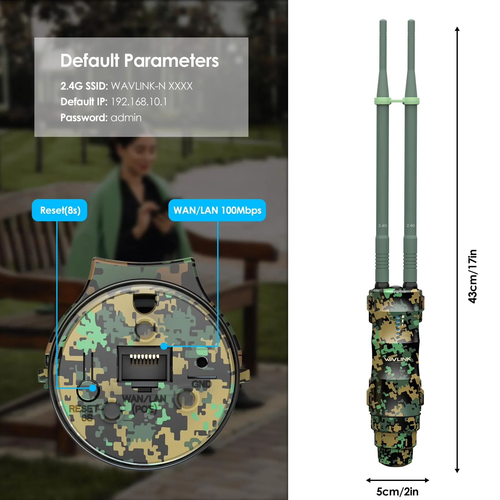 WAVLINK N300 Outdoor WLAN Repeater Greenwood, wetterfester 300Mbit/s WLAN Access Point/Verstärker unterstützt Passive/Active PoE, AP/Router/Repeater Modi, 100Mbit/s WAN/LAN, WPA2, EU-Netzteil - Image 6