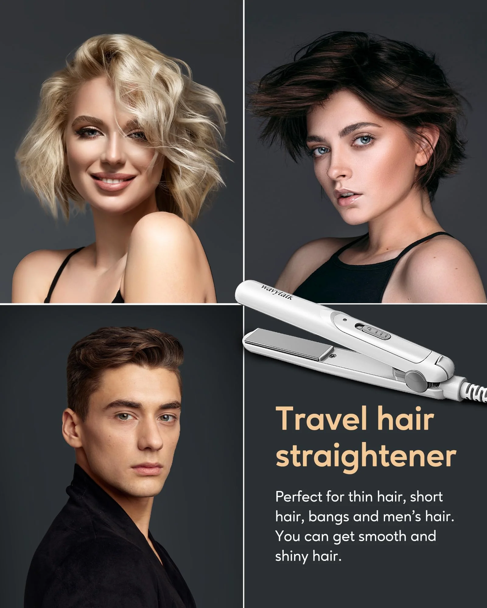 Wavytalk Mini Glätteisen für kurzes Haar, kleines Haarglätter passt in die Handtasche, duale Spannungsversorgung, Keramik-Heizplatte, Schwarz. - Image 6
