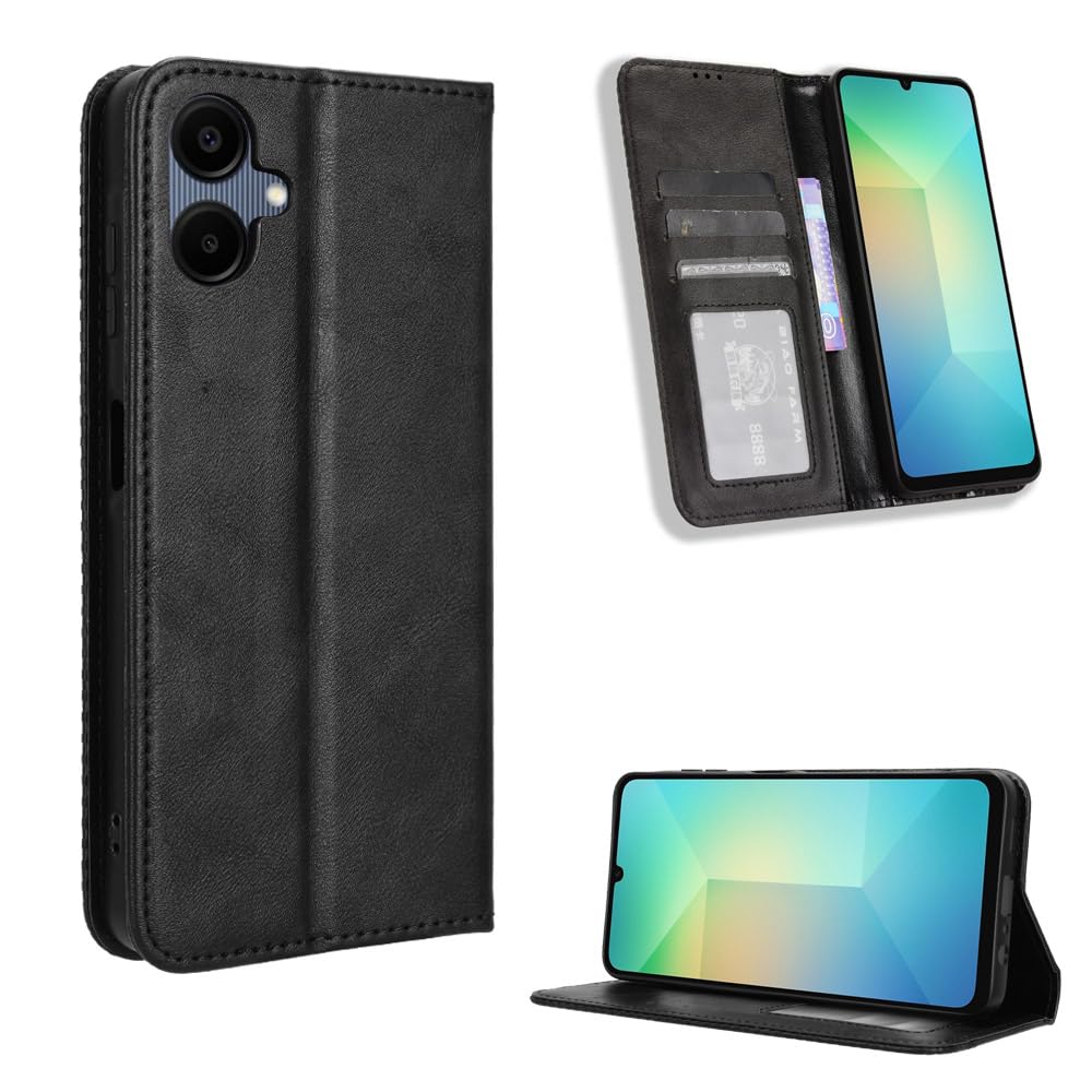 WBWONE Hülle für Samsung Galaxy A06, Premium TPU/PU Leder Klappbar Schutzhülle Tasche Handyhülle mit Standfunktion & Kartensteckplätzen, Schwarz - Image 9