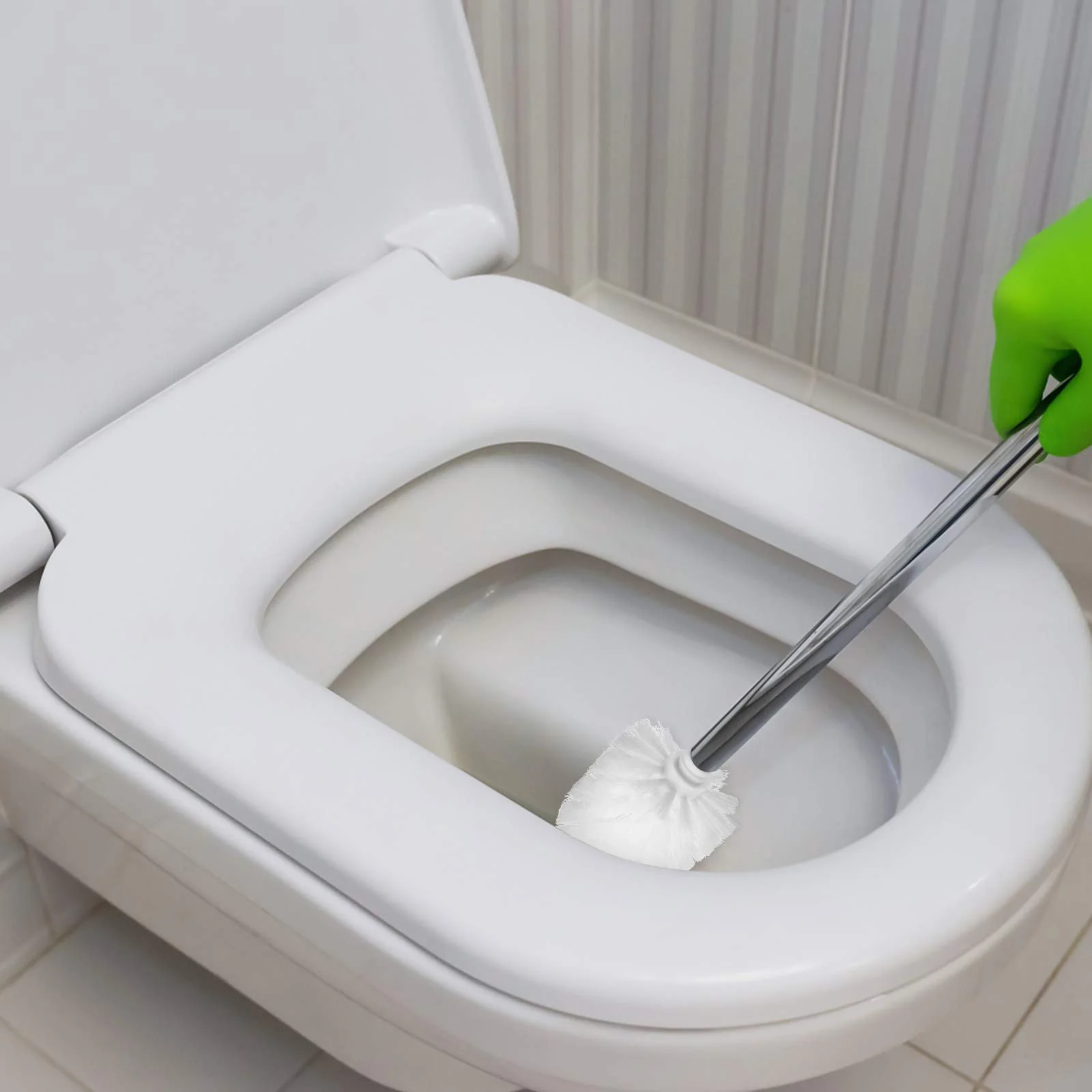 WC-Bürste, 4 Stück, WC-Bürsten mit Edelstahlgriff, Stehende Edelstahl-WC-Bürsten für Badezimmer, Toilette, Ergonomisch, Elegant, Langlebig, Ø 7,5cm (Weiß) - Image 3