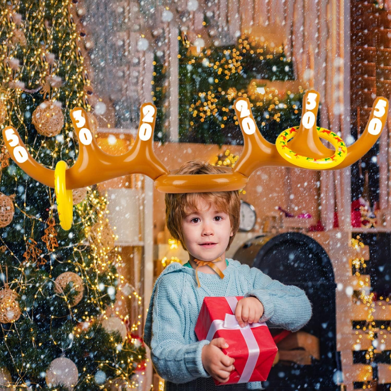 Weihnachten Aufblasbares Ringwurfspiel, Rentiergeweih Wurfspiel Kinder Outdoor Indoor Weihnachtsspiel, Ring Toss Game Spiel Ring Wurfspiel Weihnachten Spiel, Spiele für Draussen Party Gadgets - Image 5