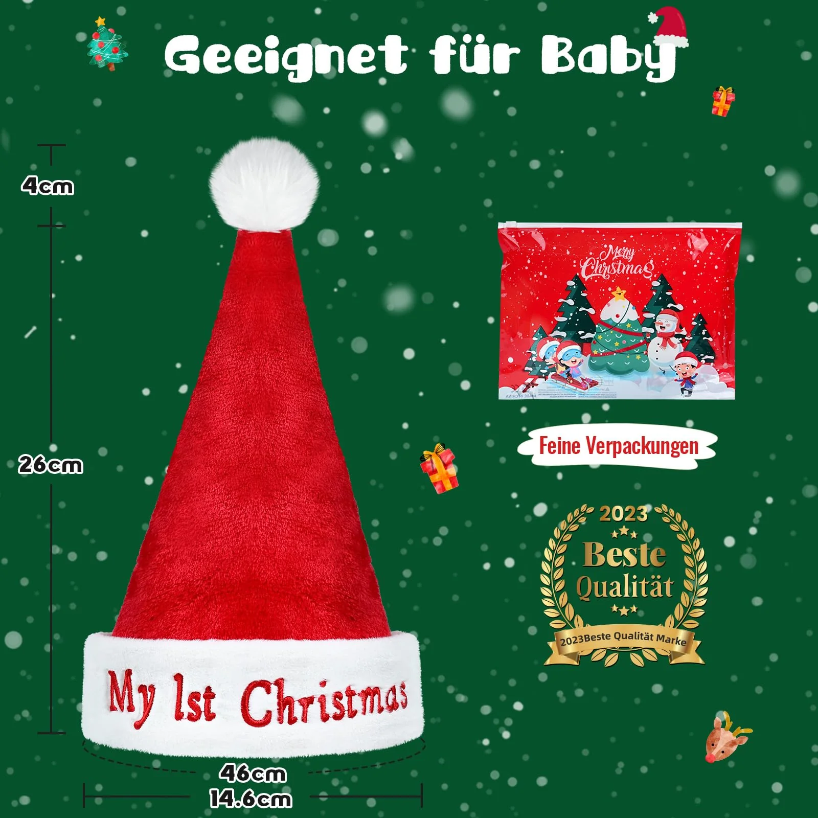 Weihnachtsmütze Baby Nikolausmütze Baby "My 1st Christmas"Plüsch Weihnachtsmann mütze Rote Santa Mütze Bequemes Dicker Klassischer nikolaus mütze aus Samt für Gedenken festliche Partys im neuen Jahr - Image 3