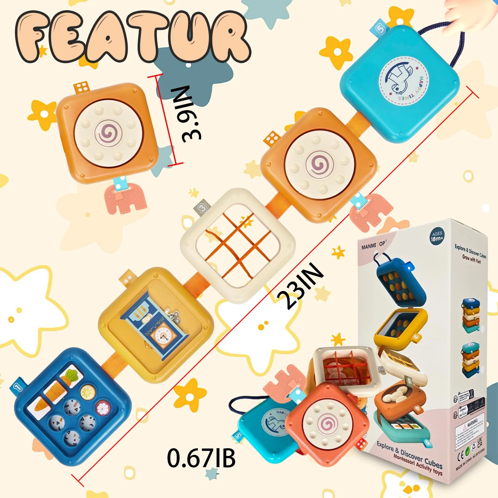 weirtoya Montessori Spielzeug ab 1 Jahr, Motorikwürfel, Busy Board ab 1 Jahr, Beschäftigung Im Flugzeug Kleinkind, Sensorik Spielzeug Baby, Geschenk für Kleinkinder Fördert Motorik und Kognition - Image 3
