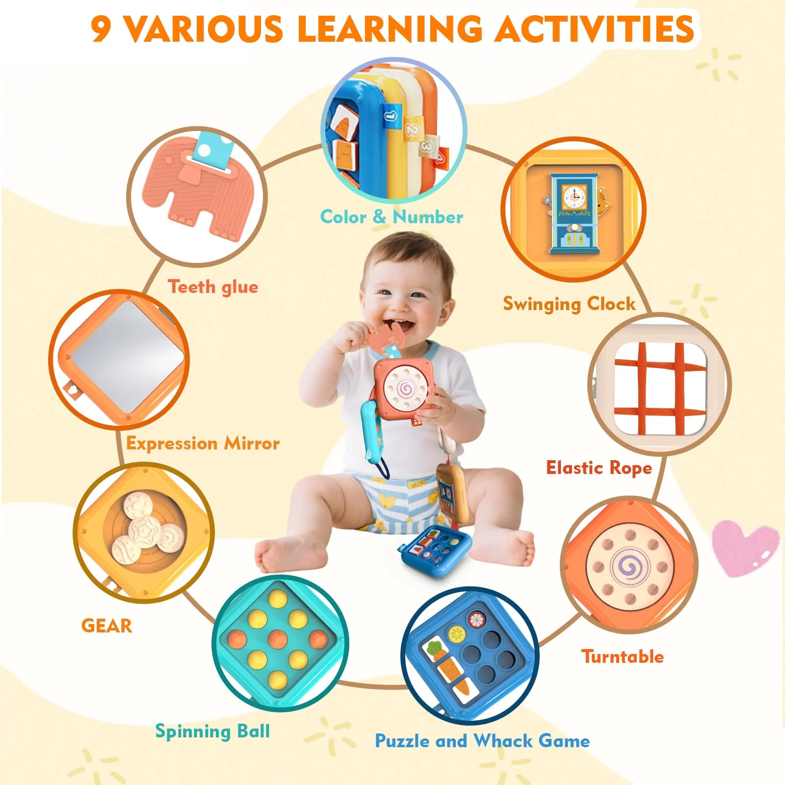 weirtoya Montessori Spielzeug ab 1 Jahr, Motorikwürfel, Busy Board ab 1 Jahr, Beschäftigung Im Flugzeug Kleinkind, Sensorik Spielzeug Baby, Geschenk für Kleinkinder Fördert Motorik und Kognition - Image 4