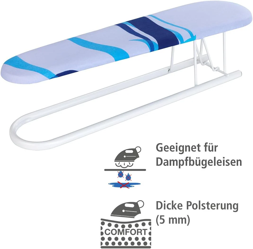 WENKO Ärmelbügelbrett, zusätzliches Bügelbrett mit Dekorbezug für Hemden & Hosenbeine, knitterfreier Bezug für Komfortables Bügeln aus 100% Baumwolle, praktische Bügelhilfe, 52 x 12 cm, Blau - Image 3