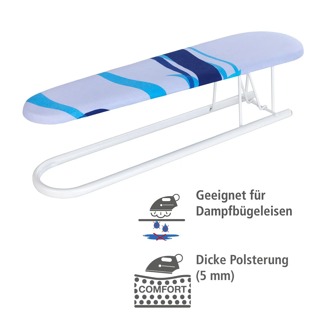 WENKO Ärmelbügelbrett, zusätzliches Bügelbrett mit Dekorbezug für Hemden & Hosenbeine, knitterfreier Bezug für Komfortables Bügeln aus 100% Baumwolle, praktische Bügelhilfe, 52 x 12 cm, Blau - Image 4
