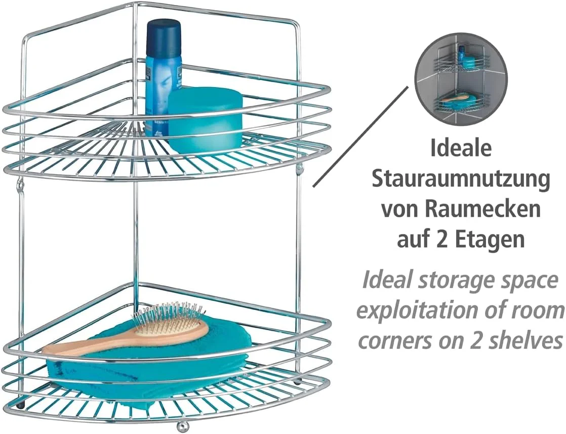WENKO Bad Eckwandablage Mod. Milano für Pflegeartikel und Badaccessoires mit 2 Etagen Massive Qualität Maße 31,5 x 37 x 22 cm Farbe Chrom - Image 3