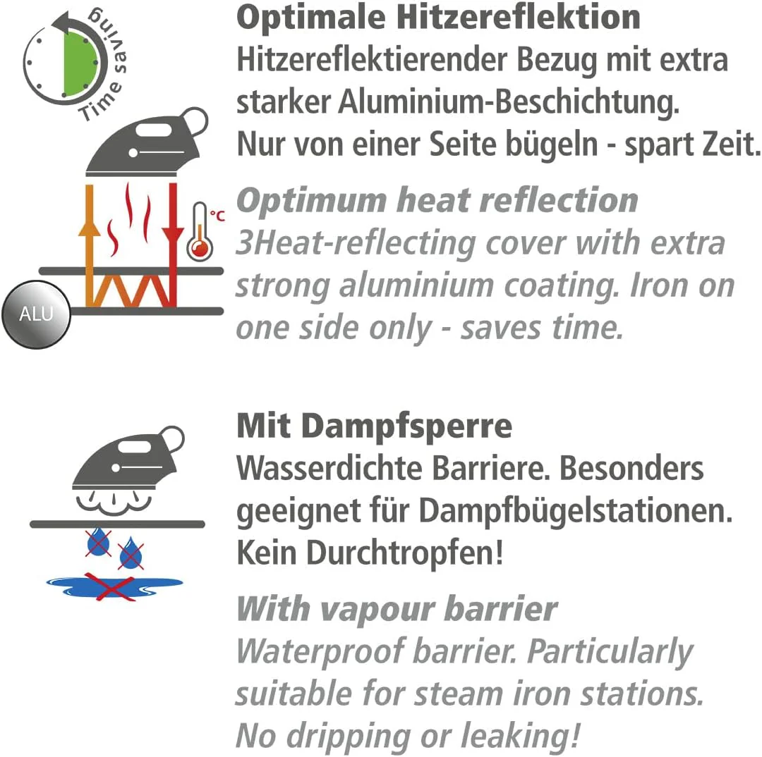 WENKO Bügeldecke Air Comfort Blitzbügler, Blitzbüglerzone, 5-lagige Komfort-Polsterung, Hitzereflektion & Dampfsperre, 130 x 65 cm - Image 2