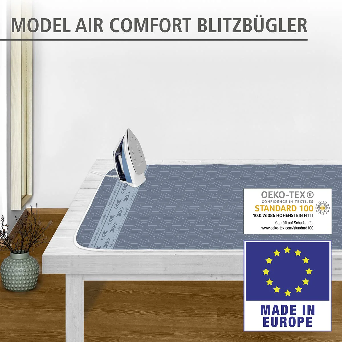 WENKO Bügeldecke Air Comfort Blitzbügler, Blitzbüglerzone, 5-lagige Komfort-Polsterung, Hitzereflektion & Dampfsperre, 130 x 65 cm - Image 3
