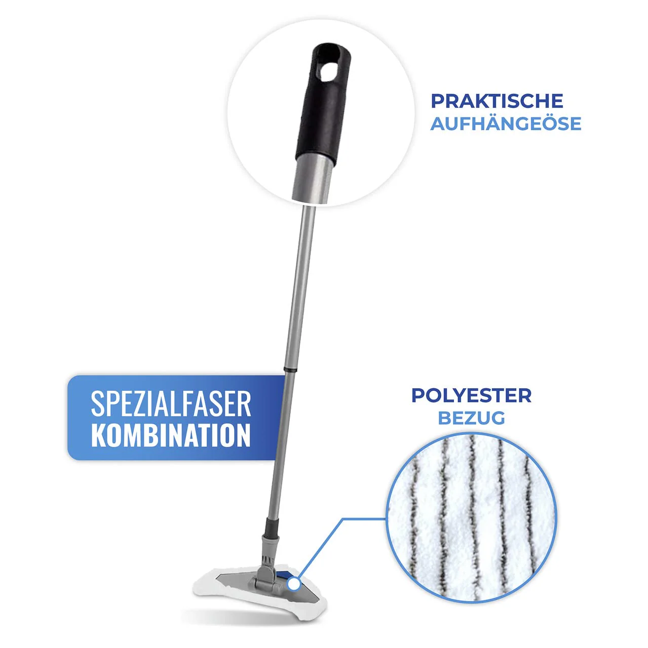 WENKO Multiflex-Wischer, Drehbarer Wischmopp reinigt Spielen leicht alle Ecken, Ausziehbarer Dreieck Mopp reinigt ohne Chemie, Für Fliesen, Fenster & Böden, Inkl. 3 Bezüge - Image 3