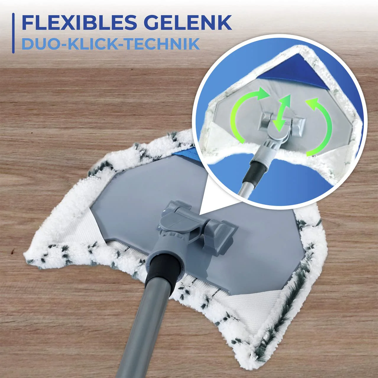 WENKO Multiflex-Wischer, Drehbarer Wischmopp reinigt Spielen leicht alle Ecken, Ausziehbarer Dreieck Mopp reinigt ohne Chemie, Für Fliesen, Fenster & Böden, Inkl. 3 Bezüge - Image 4
