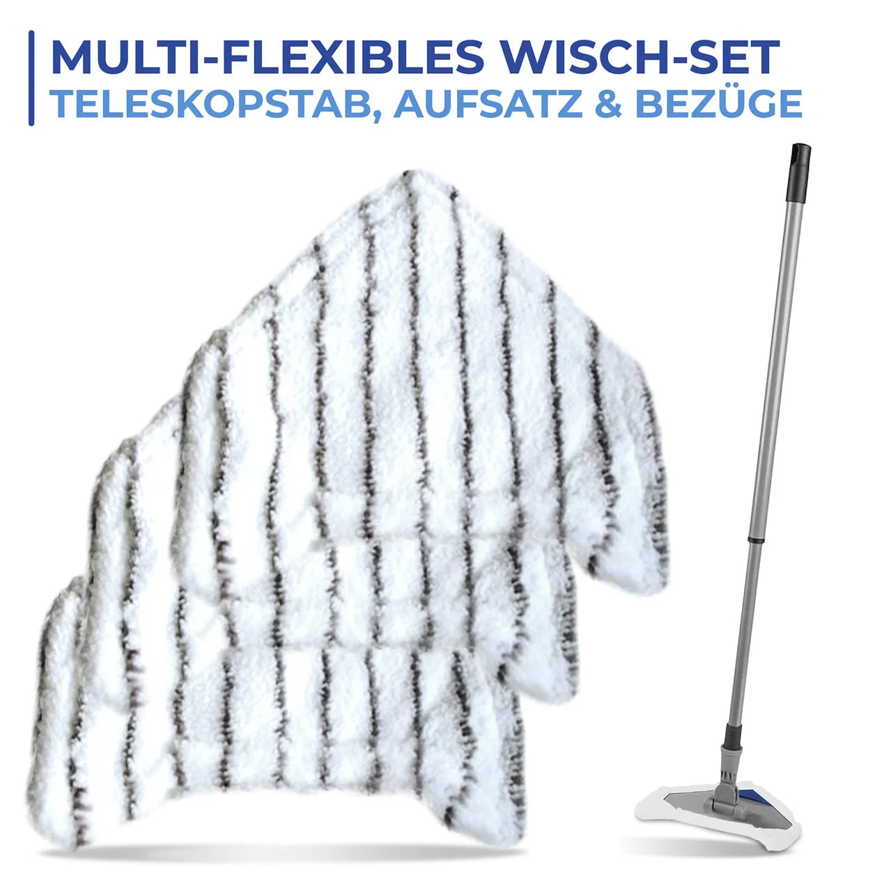 WENKO Multiflex-Wischer, Drehbarer Wischmopp reinigt Spielen leicht alle Ecken, Ausziehbarer Dreieck Mopp reinigt ohne Chemie, Für Fliesen, Fenster & Böden, Inkl. 3 Bezüge - Image 5