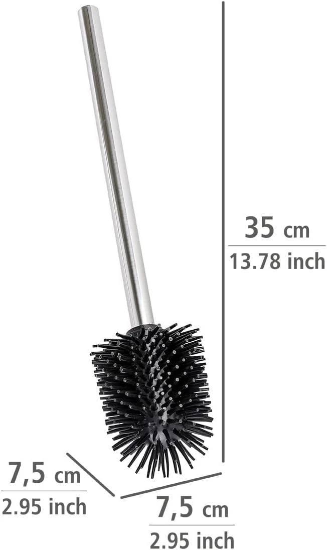 WENKO Silikon WC-Ersatzbürste mit Edelstahlstiel - Ersatz-Toilettenbürste, mit Anti-Haft-Wirkung, Edelstahl rostfrei, 7.5 x 35 x 7.5 cm, Glänzend, Schwarz - Image 5