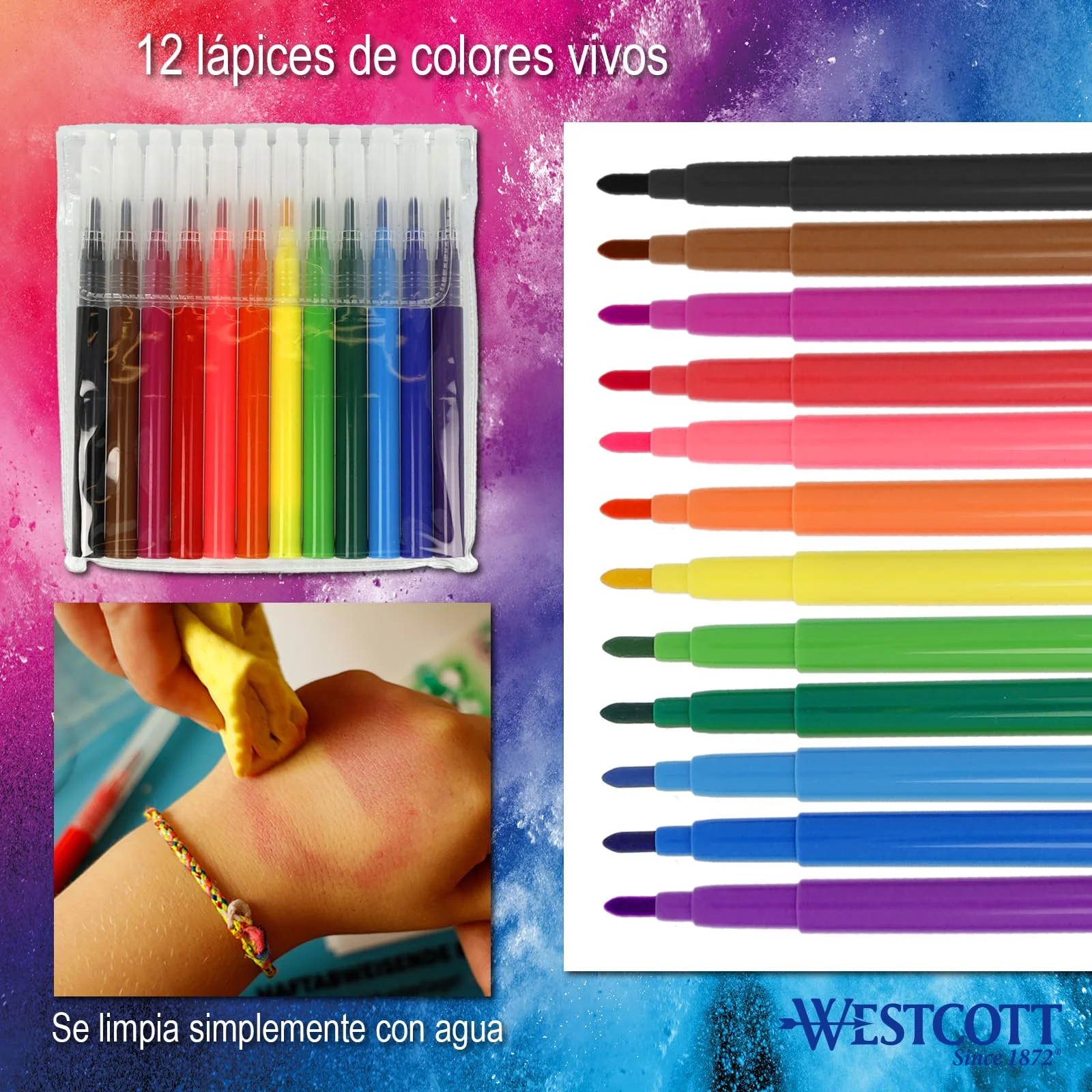 Westcott Filzstift-Set, 12 Stück im Nachfüllpack für Farbsprühstift, Airbrush-Set für Kinder, zum Malen & Zeichnen, wasserlöslich, E-16801 00 - Image 5