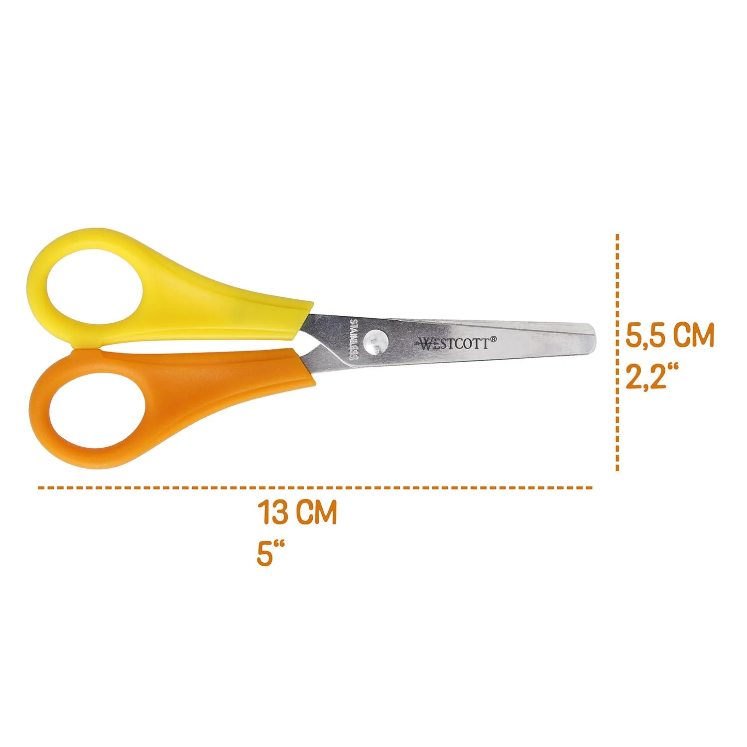 Westcott Kinderschere Gelb Linkshänder | Schere mit integrierter 5 cm Skala | Bastelschere 13 cm (5") ideal für Kinderhände | Sicherheit durch abgerundete Spitze | E-21593 00 - Image 3