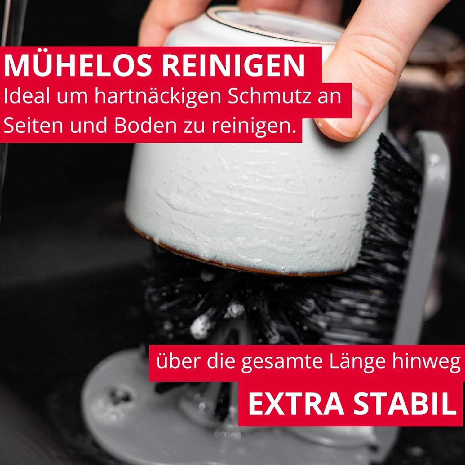 Westmark Gläser-Spülbürste mit Saugfuß – Praktische Glasbürste zur mühelosen Reinigung von Gläsern, kein Verrutschen, für Gastronomie oder als privates Bar-Zubehör – BPA-frei - Image 5