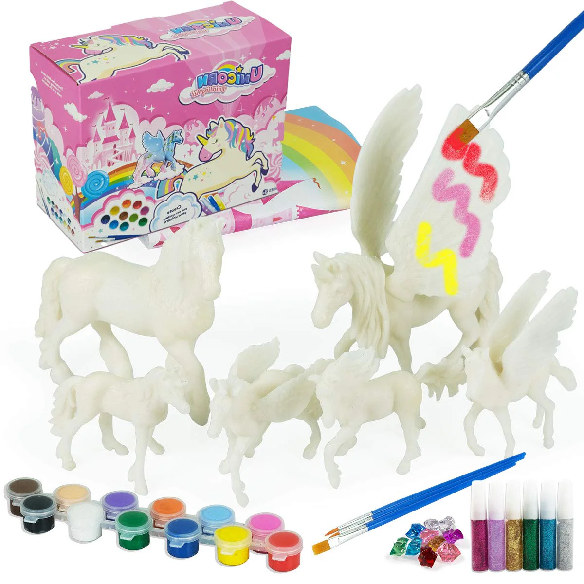 whatstem DIY Malerei Einhorn Kit Kunst und Handwerk Set für Kinder oder Mädchen Dekorieren und Zeichnen 3D Spielzeug für Kinder Geschenk(6 Einhörner)
