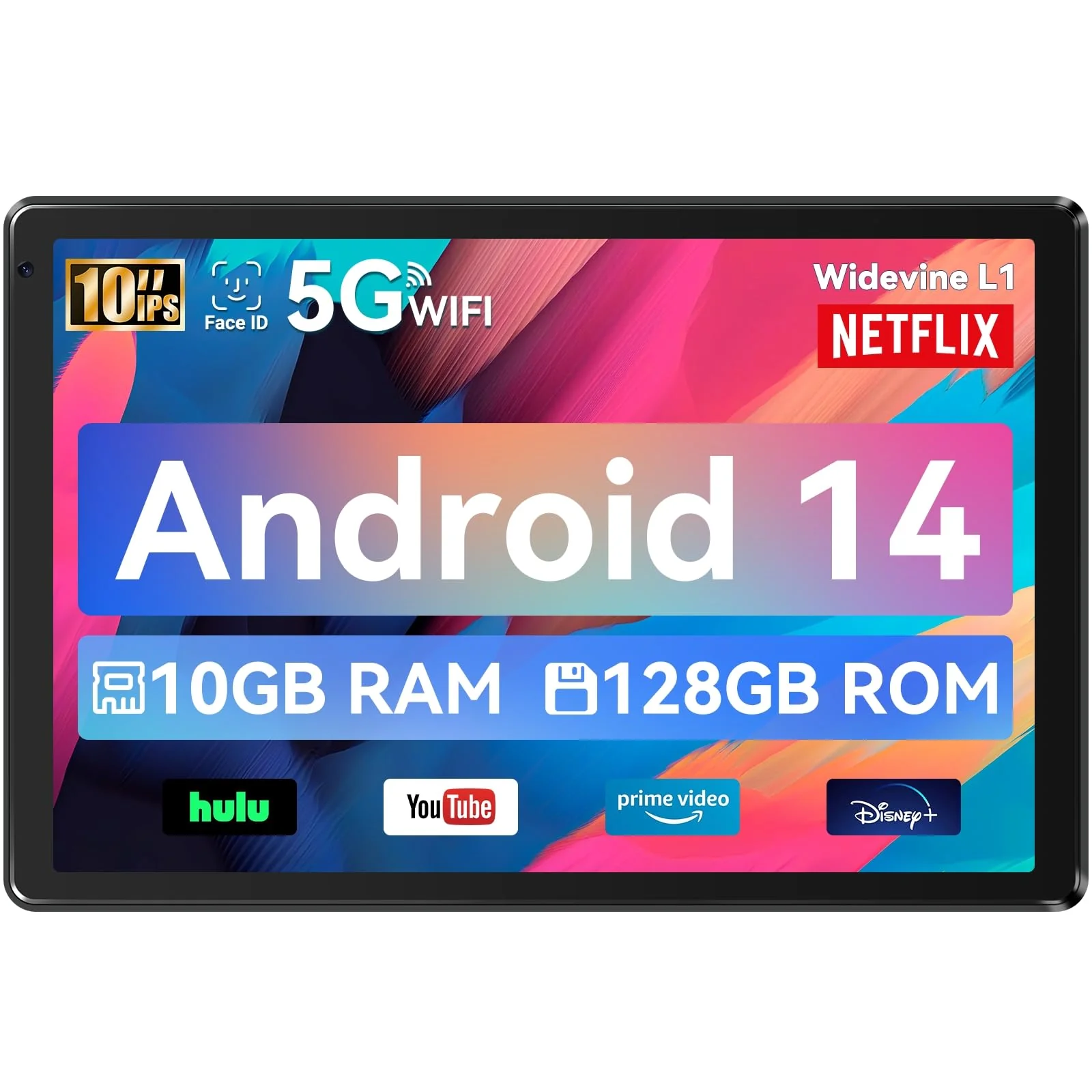 Whitedeer Tablet, Tablet 10 Zoll, Android Tablet mit 10GB RAM 128GB ROM, Octa-Core, HD IPS Touchscreen, 5000mAh Akku, WiFi 6, Bluetooth 5.0, Dual Kamera, Face ID, Google-Zertifiziert, Schwarz
