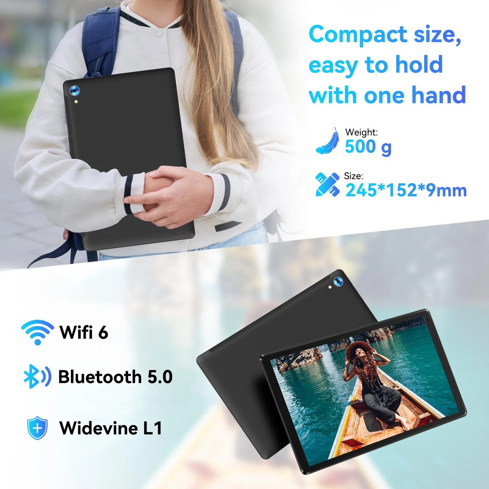 Whitedeer Tablet, Tablet 10 Zoll, Android Tablet mit 10GB RAM 128GB ROM, Octa-Core, HD IPS Touchscreen, 5000mAh Akku, WiFi 6, Bluetooth 5.0, Dual Kamera, Face ID, Google-Zertifiziert, Schwarz - Image 3