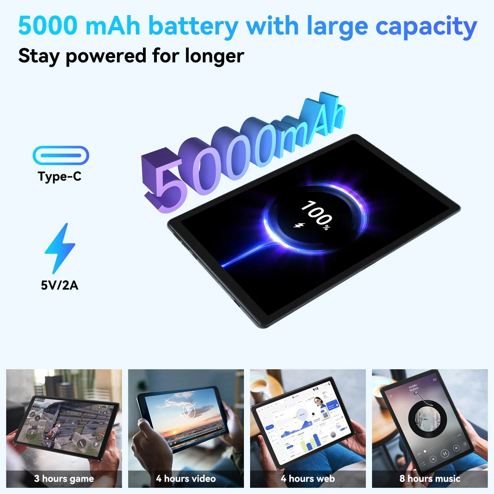 Whitedeer Tablet, Tablet 10 Zoll, Android Tablet mit 10GB RAM 128GB ROM, Octa-Core, HD IPS Touchscreen, 5000mAh Akku, WiFi 6, Bluetooth 5.0, Dual Kamera, Face ID, Google-Zertifiziert, Schwarz - Image 5