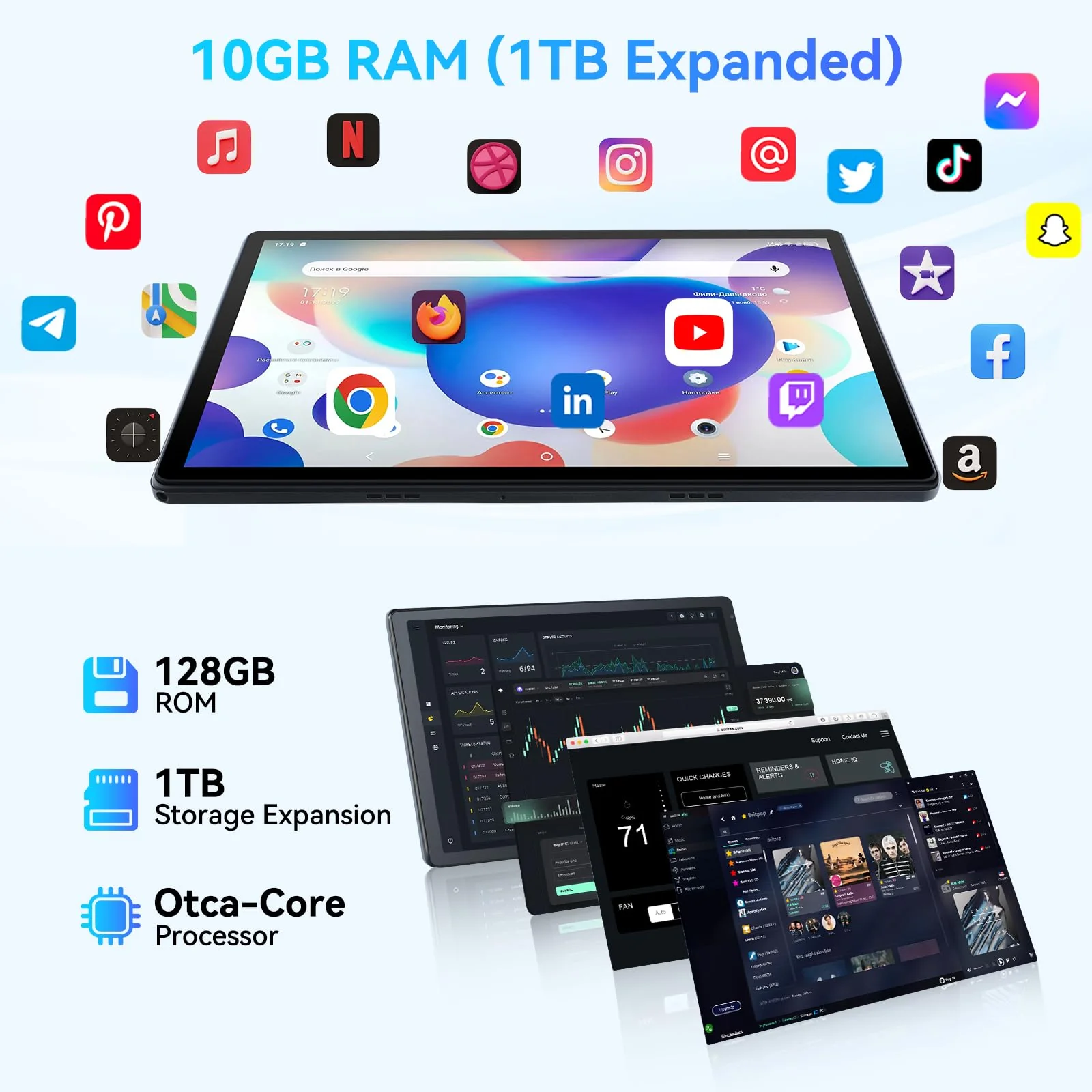 Whitedeer Tablet, Tablet 10 Zoll, Android Tablet mit 10GB RAM 128GB ROM, Octa-Core, HD IPS Touchscreen, 5000mAh Akku, WiFi 6, Bluetooth 5.0, Dual Kamera, Face ID, Google-Zertifiziert, Schwarz - Image 7