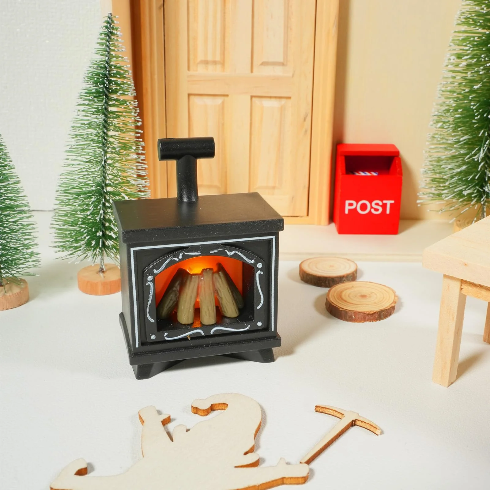 Wichtel Kamin mit Licht, LED Wichtel Zubehör Feuerstelle, Wichtel Ofen Wichteltür und Puppenhaus Deko, Beleuchtung Puppenhaus Kamin, Krippenzubehör Miniatur Kamin - Image 3