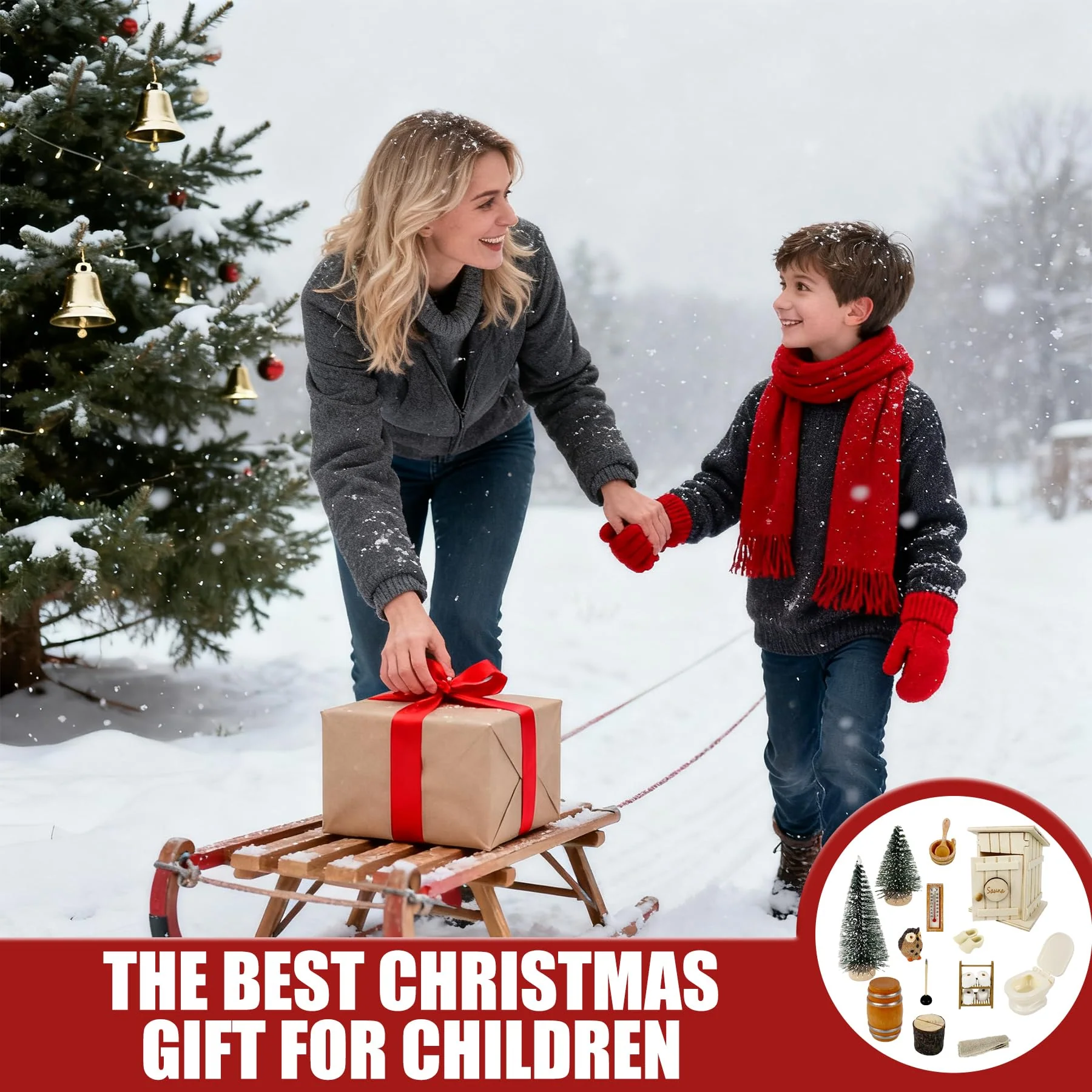 Wichtel Set Weihnachten Komplett - Wichteltür Mit Zubehör, mit Thermometer und Eimer, Eulen, Stiefel, Weihnachtsbaum, für Puppenhaus Spa und Badehaus Dekor Kompakt, DIY-Dekoration für Weihnachten - Image 2