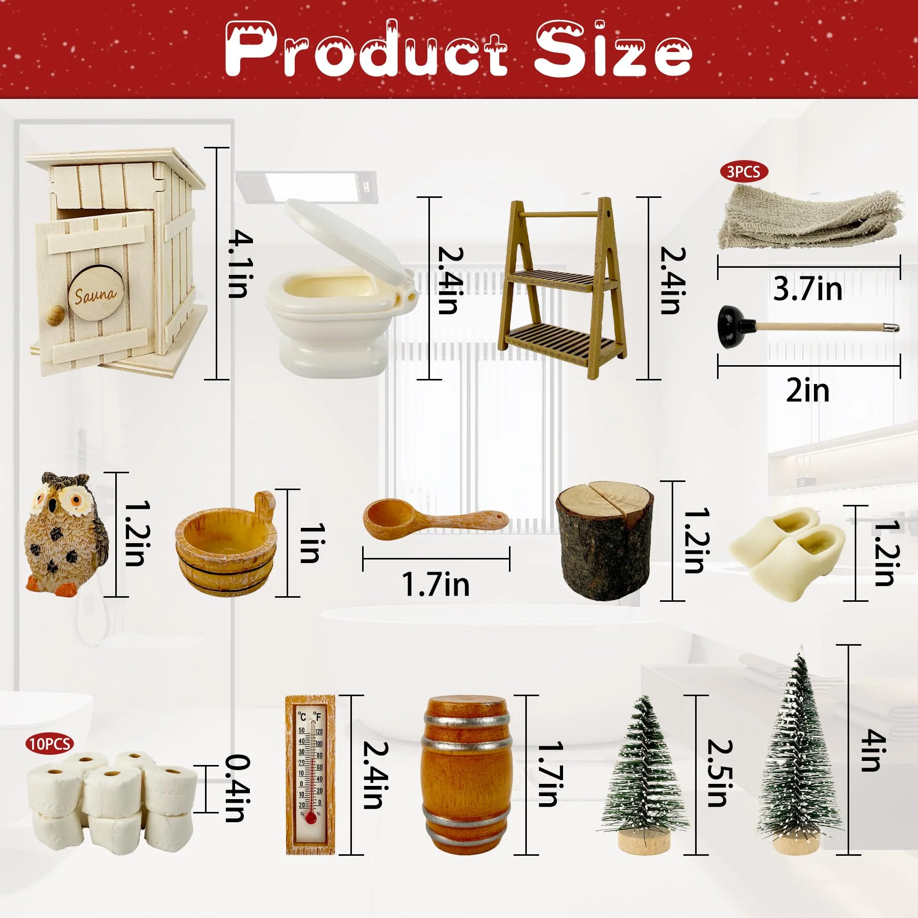 Wichtel Set Weihnachten Komplett - Wichteltür Mit Zubehör, mit Thermometer und Eimer, Eulen, Stiefel, Weihnachtsbaum, für Puppenhaus Spa und Badehaus Dekor Kompakt, DIY-Dekoration für Weihnachten - Image 7