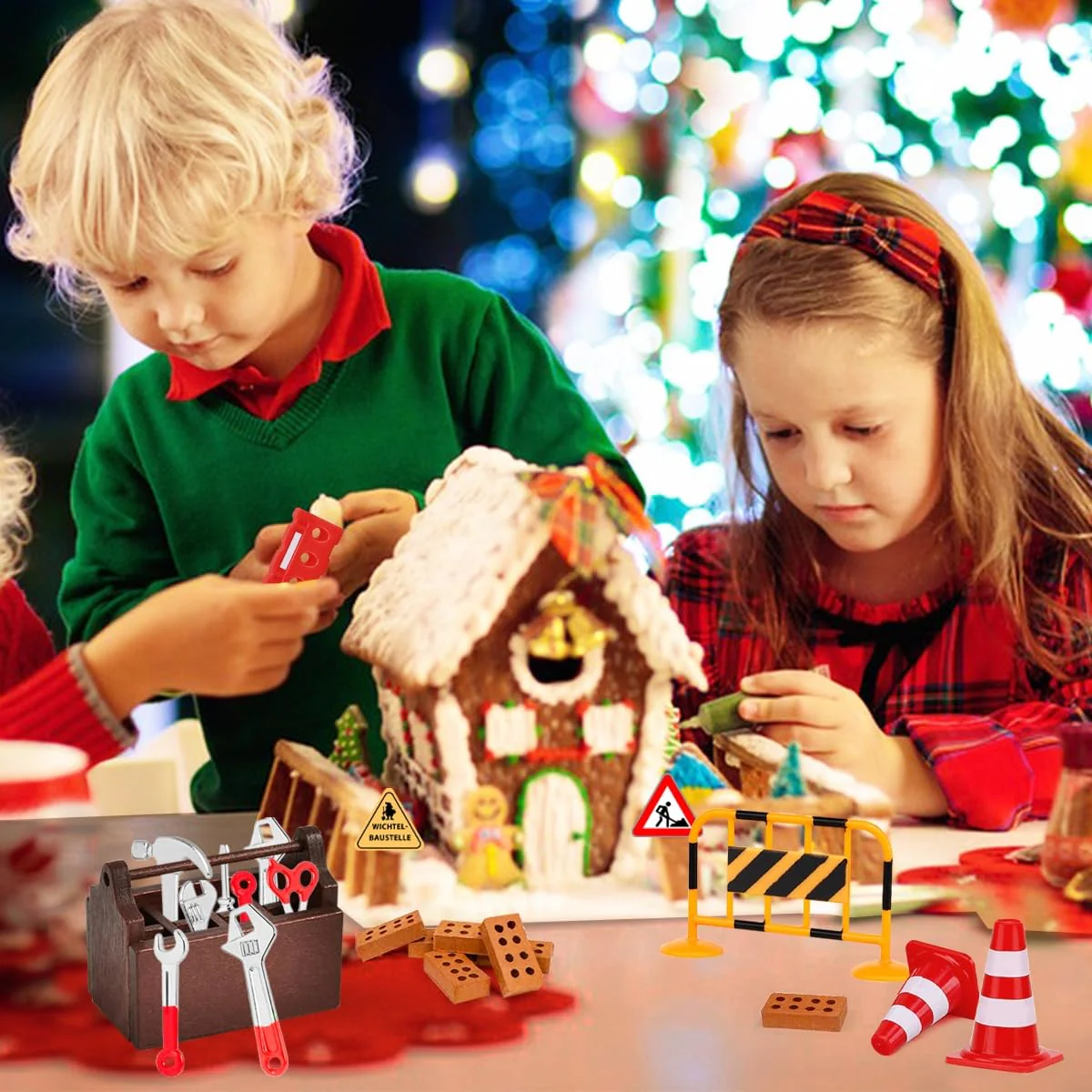 Wichtel Zubehör Baustelle,24Pcs Wichtel Baustelle Set,Miniatur Wichtel Zubehör,Wichteltür Baustelle Puppenhaus Zubehör 1/12,Wichtelbaustelle Miniatur Deko Weihnachten,Wichtel Baustelle Einzug - Image 2