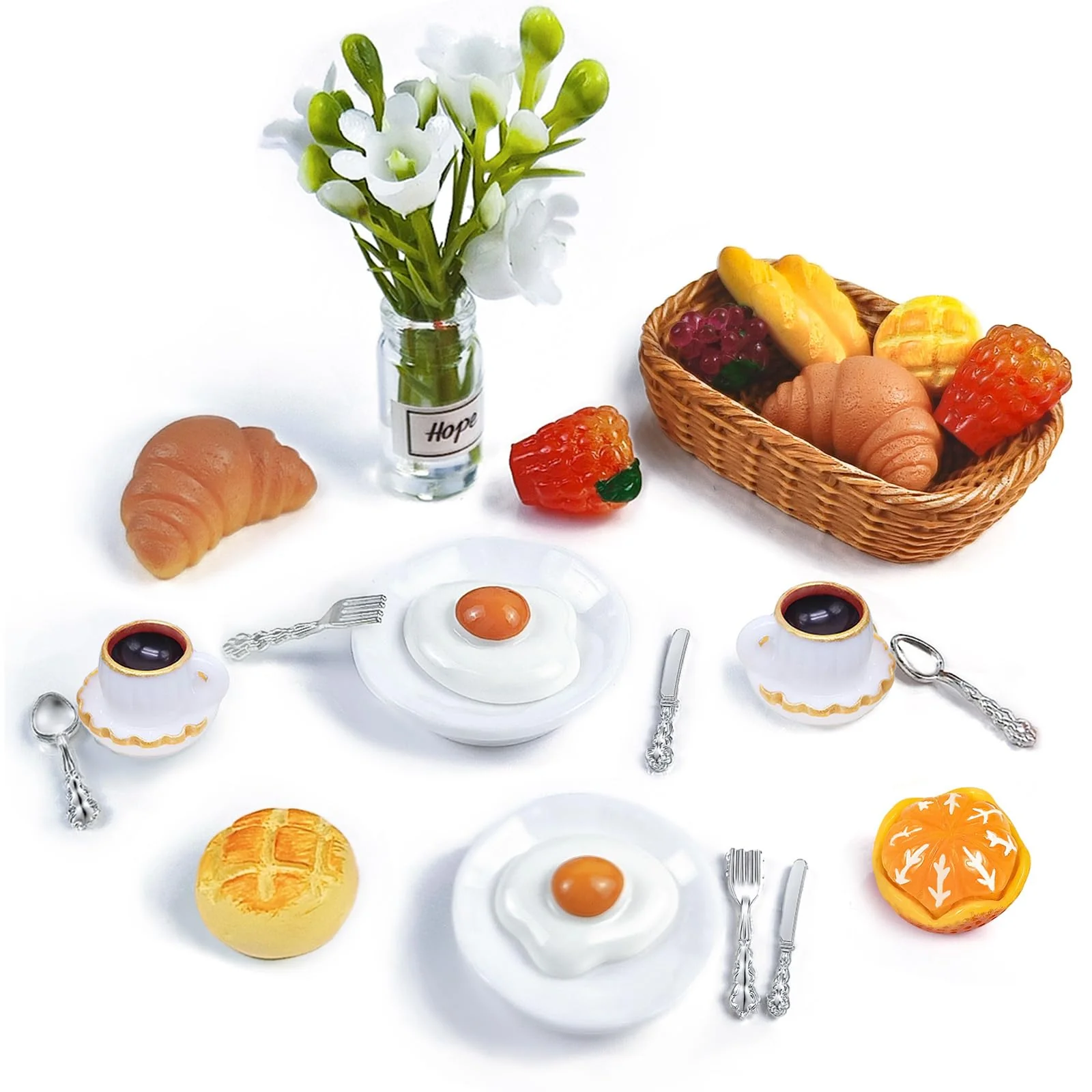 Wichtel Zubehör Miniatur Weihnachten, 23 Stück Puppenhaus Frühstück Essen Geschirr Set, 1/12 Mini Besteck Wichtel Küche Wichtelzubehör Wichtelset, Weihnachten Deko