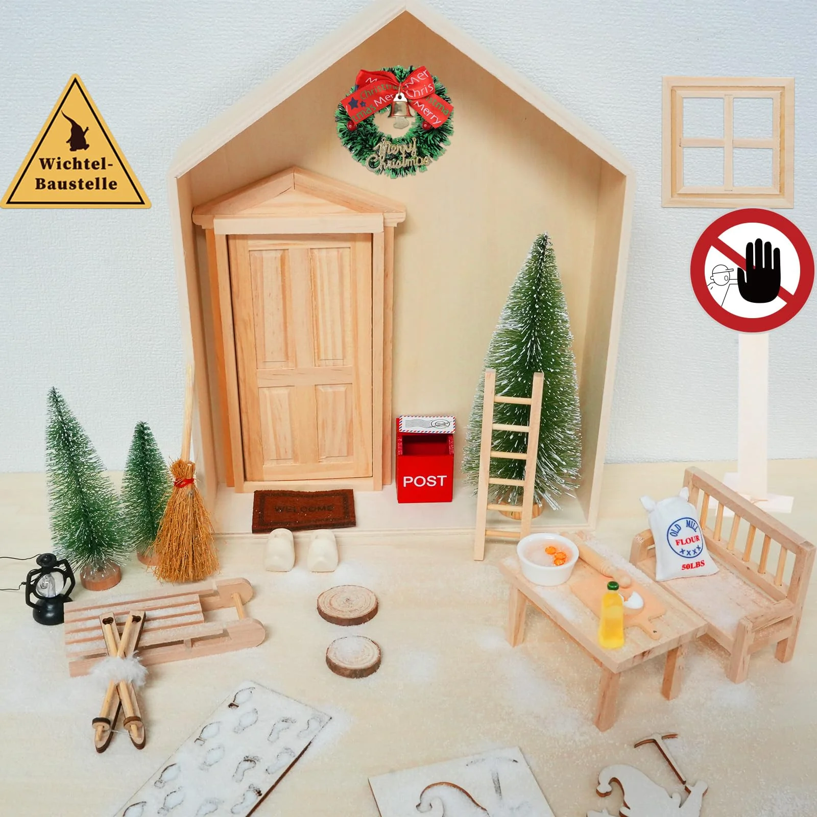 Wichtelhaus Bausatz, Wichteltür Set mit Wichtel Haus Wichtel Baustelle, Backset, Wichtel Schablone, Fußabdrücke und Weihnachtsbaum, Weihnachtswichtel Komplett Set, Wichteltür zum öffnen - Image 3