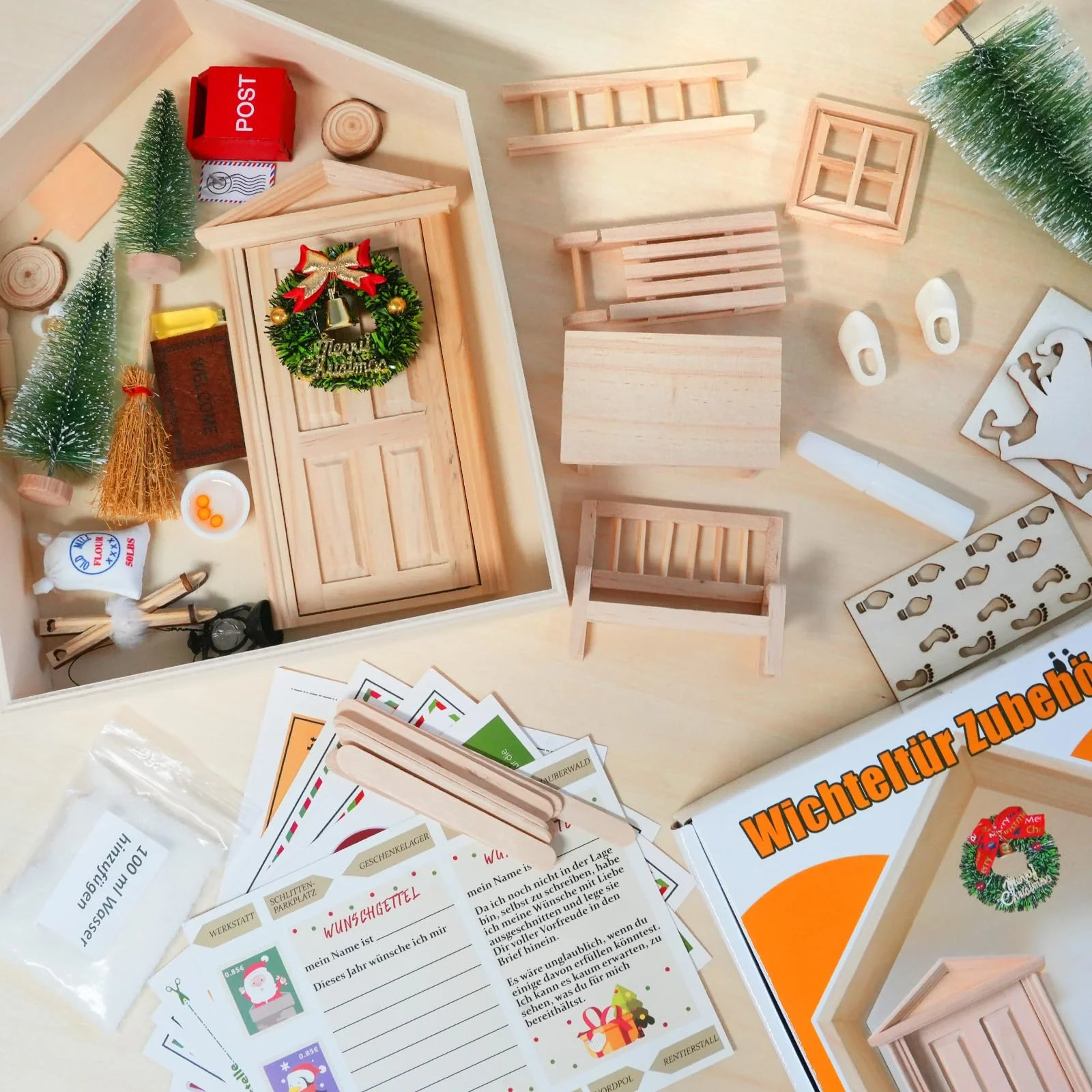 Wichtelhaus Bausatz, Wichteltür Set mit Wichtel Haus Wichtel Baustelle, Backset, Wichtel Schablone, Fußabdrücke und Weihnachtsbaum, Weihnachtswichtel Komplett Set, Wichteltür zum öffnen - Image 6