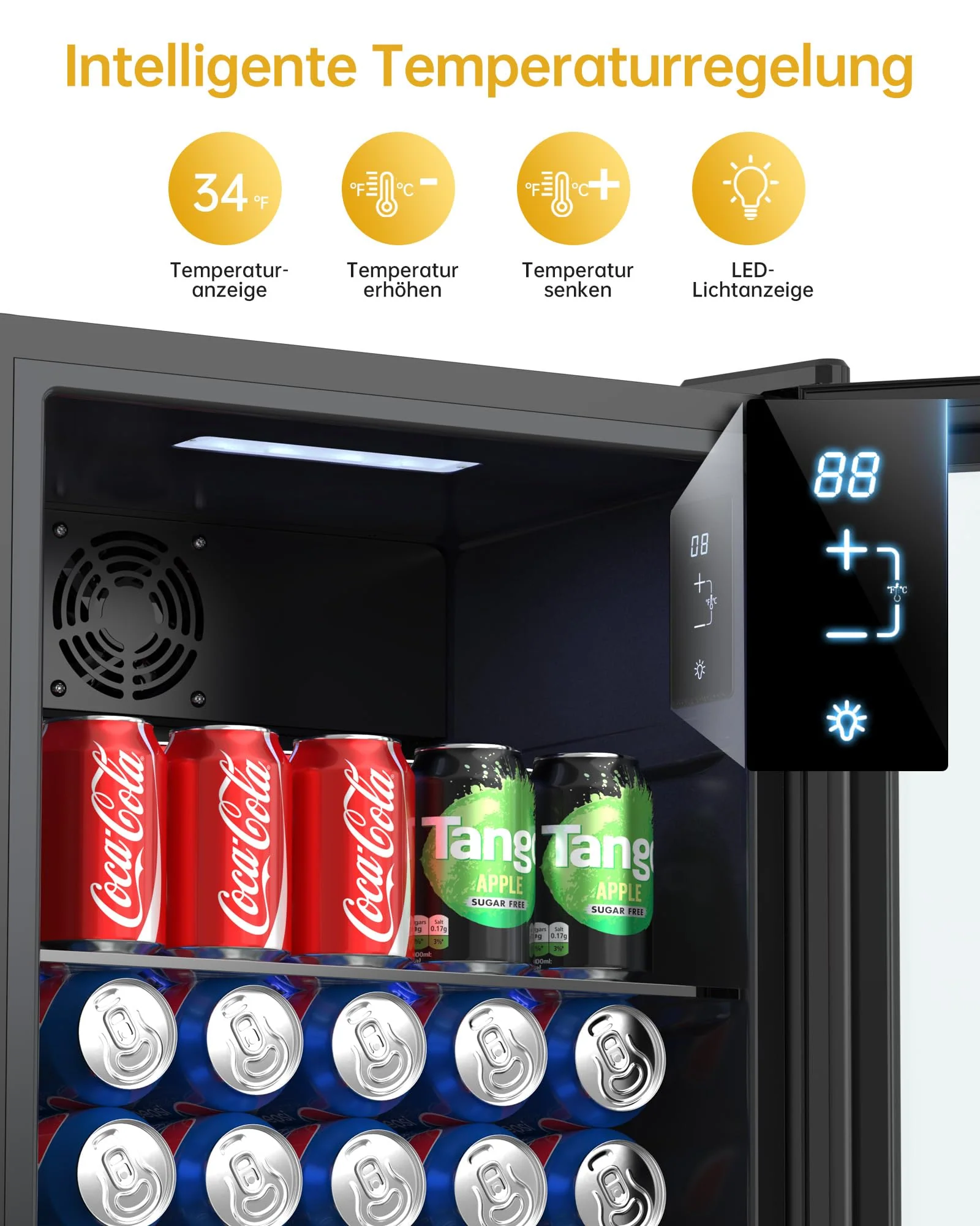 WIE Getränkekühlschrank Mini Kühlschrank mit Doppelte Glastür mit Verstellbaren Ablagen Indoor Outdoor Klein Bierkühlschrank Wendetür Leise 86 Liter 120 Dosen für Soda/Bier für Zuhause/Küche/Bar/Büro - Image 2