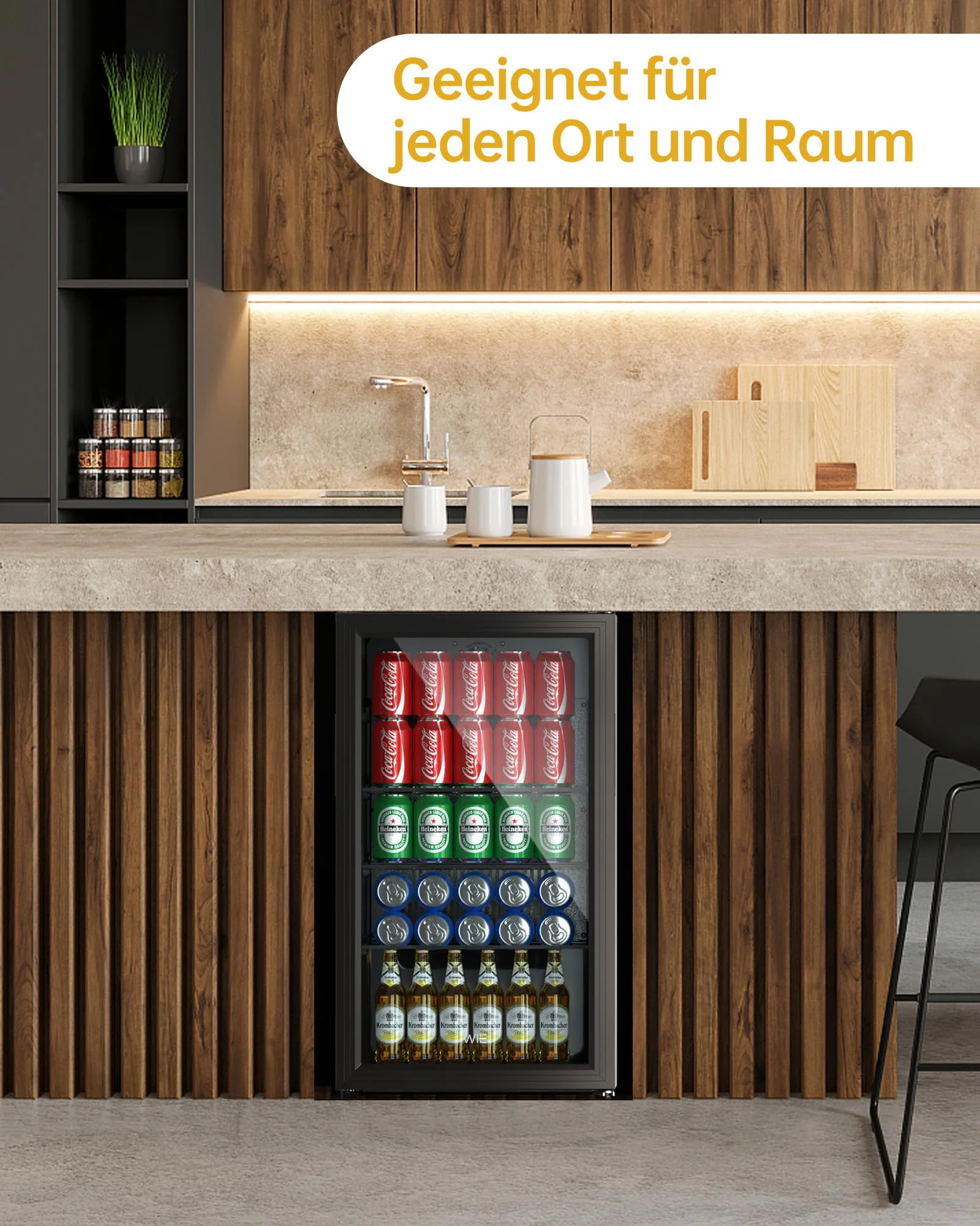 WIE Getränkekühlschrank Mini Kühlschrank mit Doppelte Glastür mit Verstellbaren Ablagen Indoor Outdoor Klein Bierkühlschrank Wendetür Leise 86 Liter 120 Dosen für Soda/Bier für Zuhause/Küche/Bar/Büro - Image 3