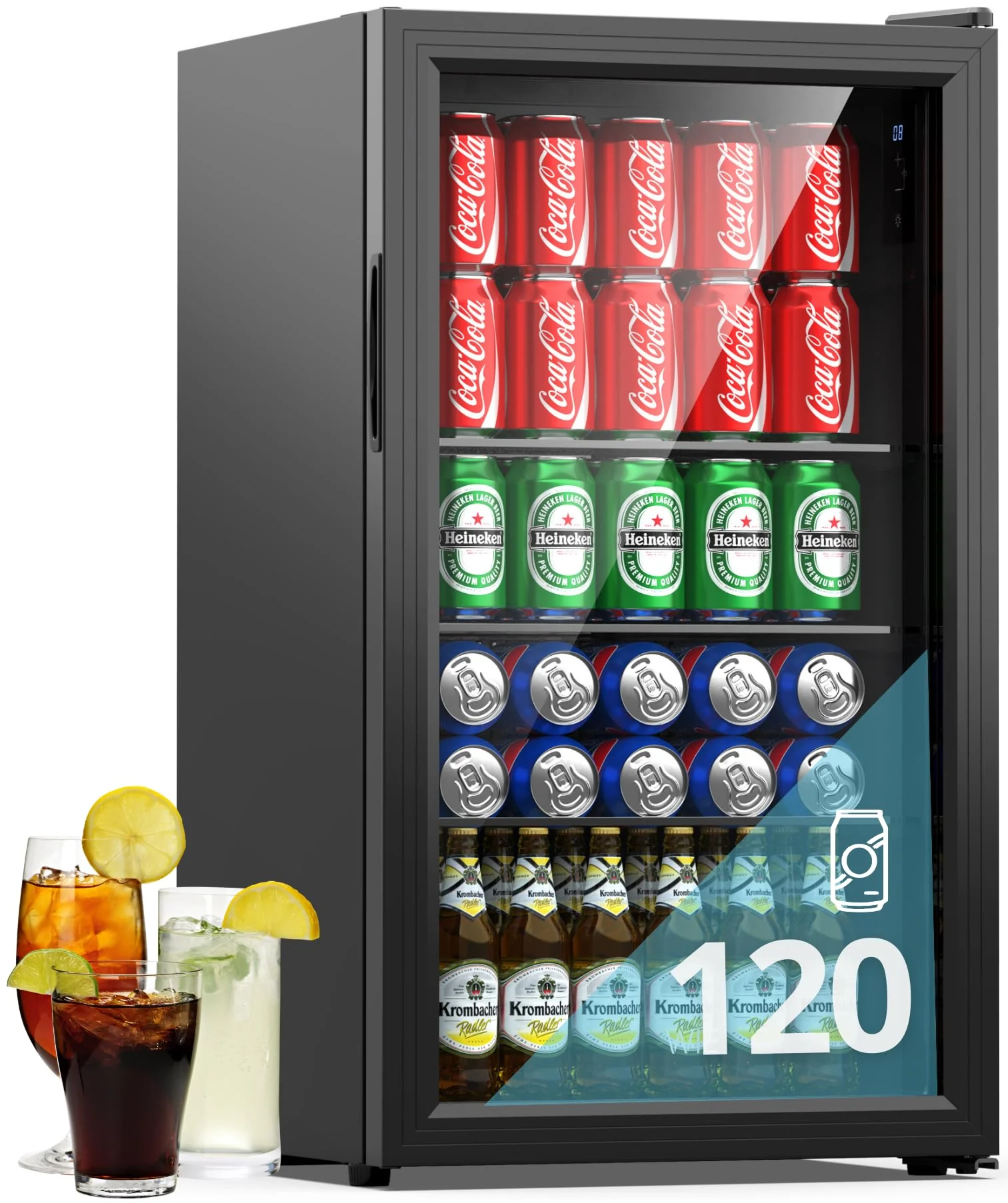 WIE Getränkekühlschrank Mini Kühlschrank mit Doppelte Glastür mit Verstellbaren Ablagen Indoor Outdoor Klein Bierkühlschrank Wendetür Leise 86 Liter 120 Dosen für Soda/Bier für Zuhause/Küche/Bar/Büro - Image 4