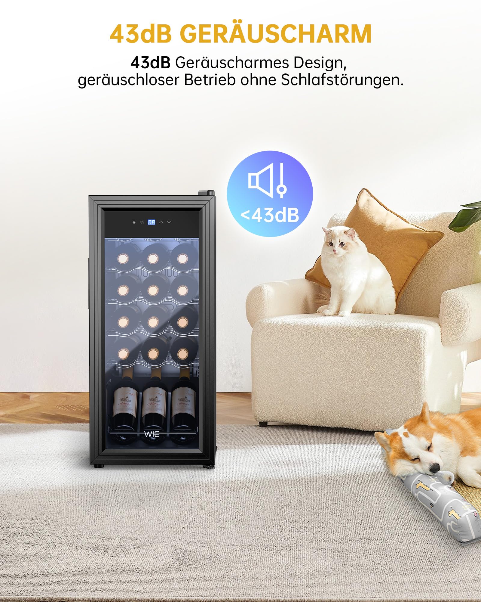 WIE Weinkühlschrank Compressor 53 Liter 18 Flaschen Getränkekühlschrank Kleiner Weinschrank Klein Wein-Kühlschrank mit Glastür,Vollglas-Designtür mit LED Touchpanel,Anti-UV, Wine Fridge 5-18°C - Image 4