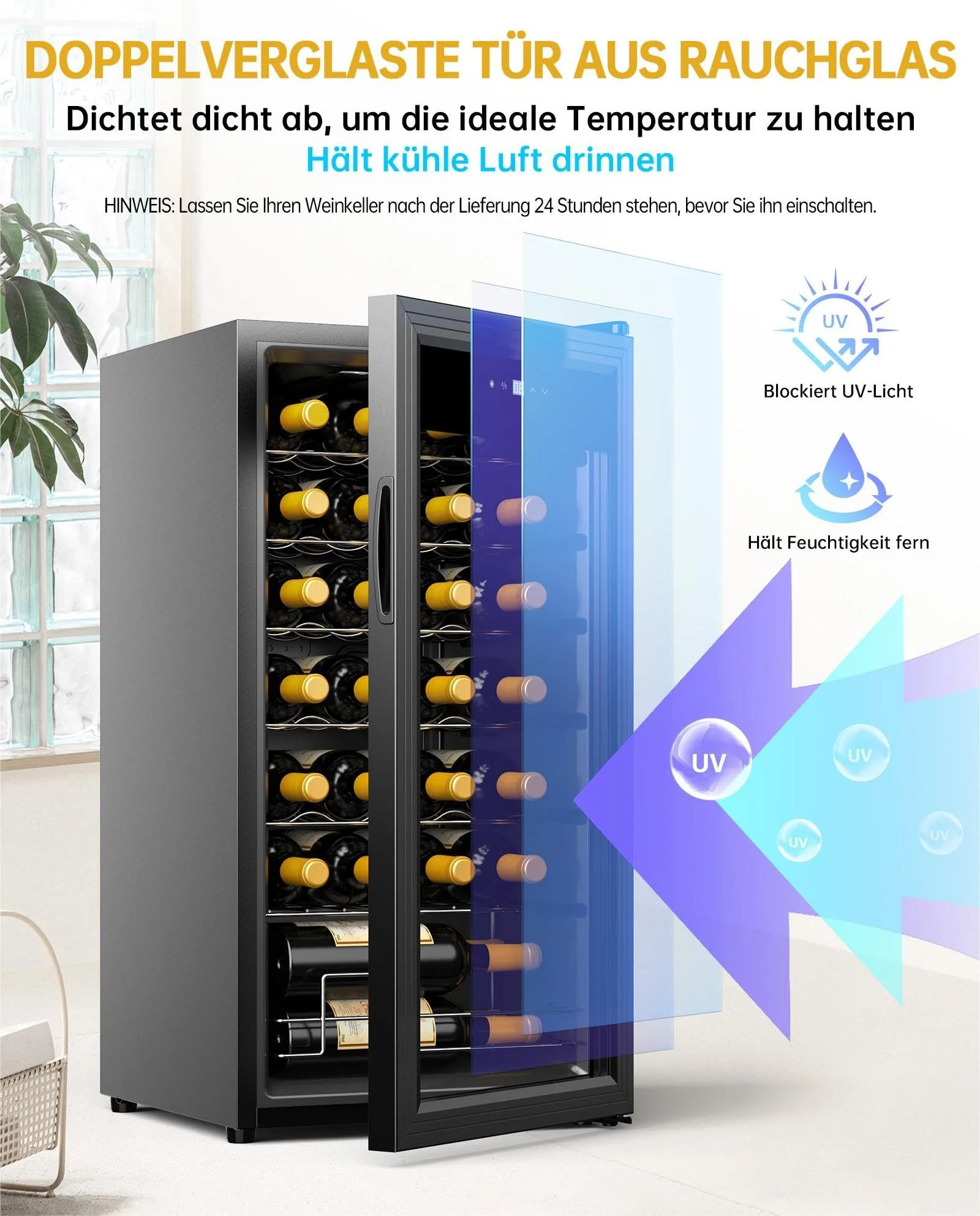WIE Weinkühlschrank Compressor 82 Liter 28 Flaschen Getränkekühlschrank Kleiner Weinschrank Klein mit Glastür,Vollglas-Designtür mit LED Touchpanel,Anti-UV, Wine Fridge 5-18°C - Image 5