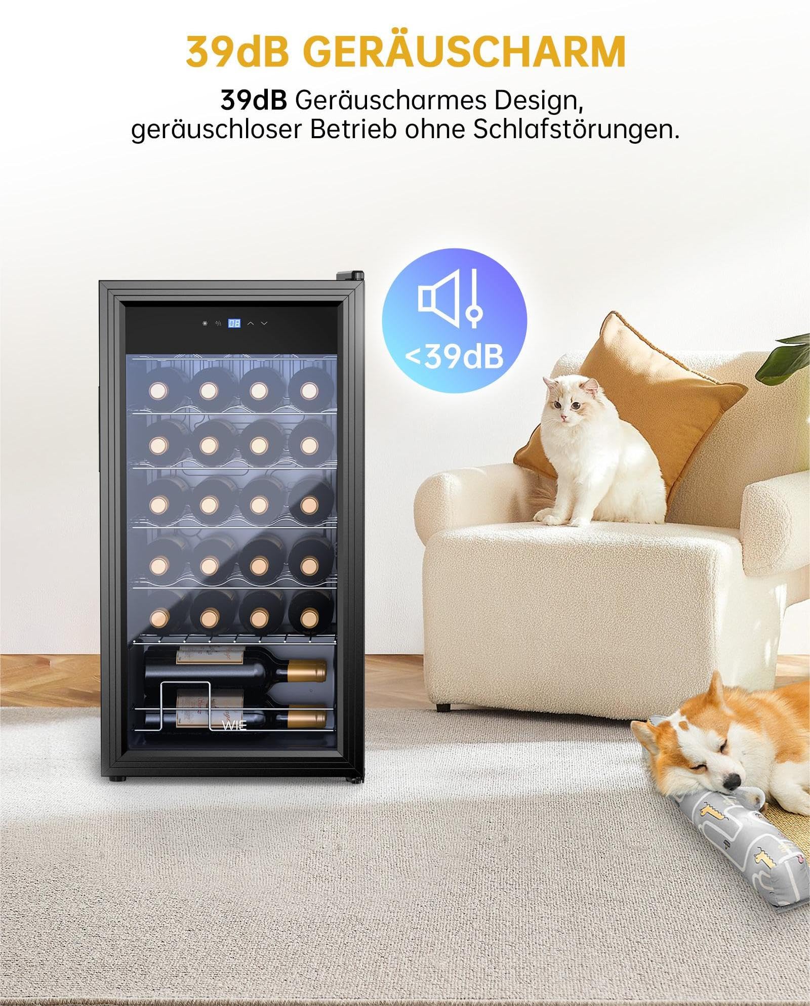 WIE Weinkühlschrank Compressor 82 Liter 28 Flaschen Getränkekühlschrank Kleiner Weinschrank Klein mit Glastür,Vollglas-Designtür mit LED Touchpanel,Anti-UV, Wine Fridge 5-18°C - Image 6