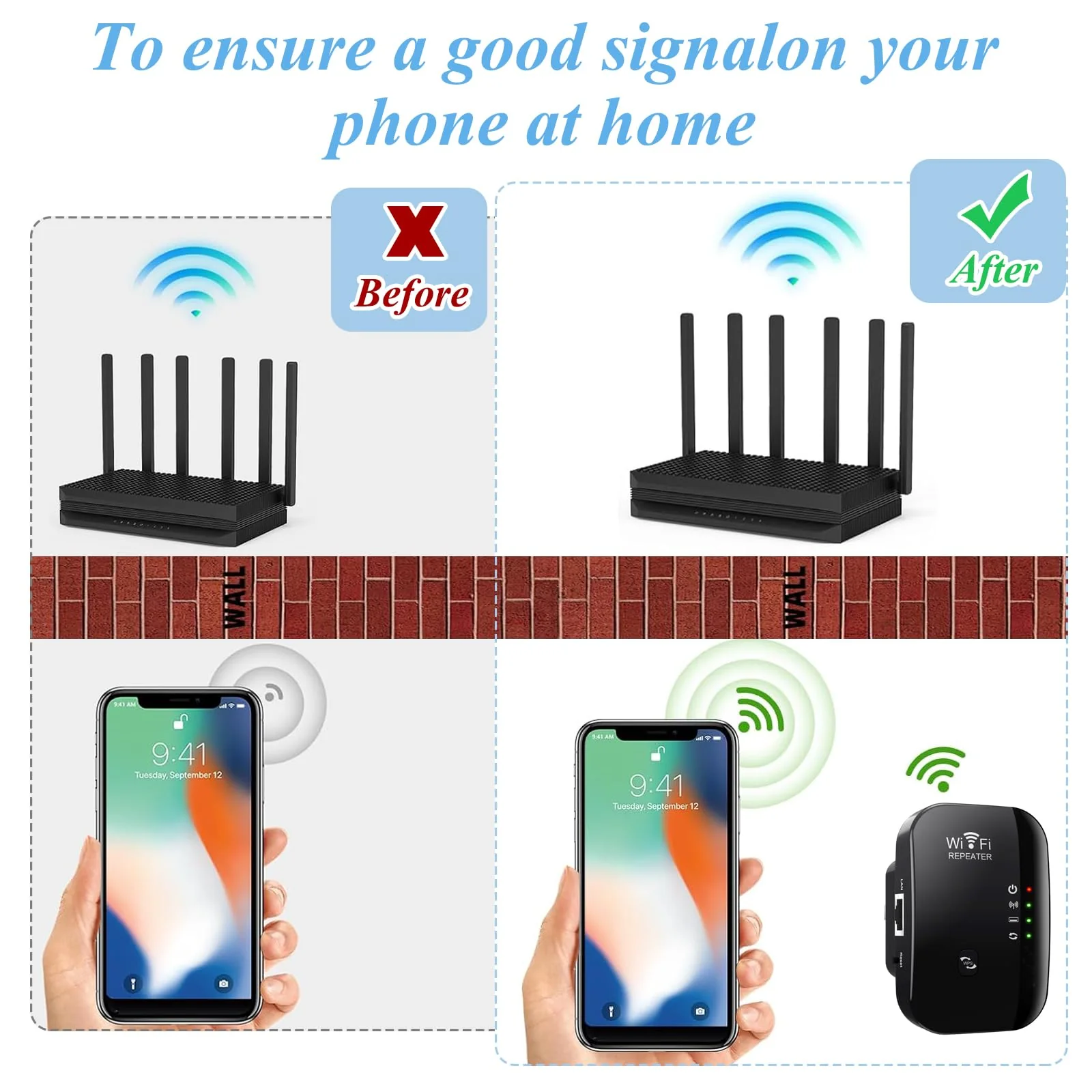 WiFi Extender Booster WLAN Repeater WLAN Verstärker WiFi Repeater WiFi Extender bis zu 4000sq ft mit Repeater/AP Modus Ethernet Port zu Allen WLAN Geräten 1-Tap Setup Access Point mit 1 Kabe(Schwarz) - Image 4
