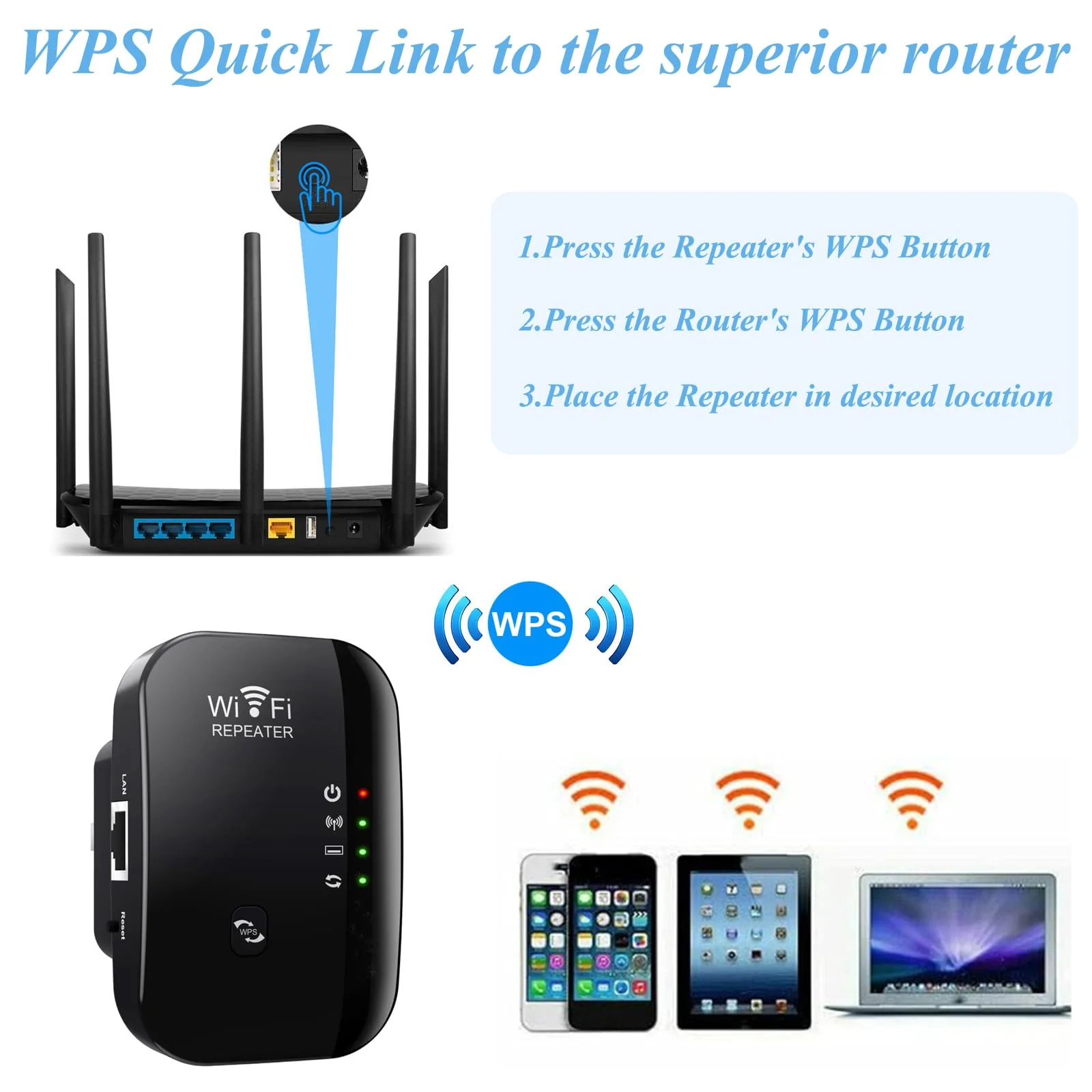 WiFi Extender Booster WLAN Repeater WLAN Verstärker WiFi Repeater WiFi Extender bis zu 4000sq ft mit Repeater/AP Modus Ethernet Port zu Allen WLAN Geräten 1-Tap Setup Access Point mit 1 Kabe(Schwarz) - Image 6